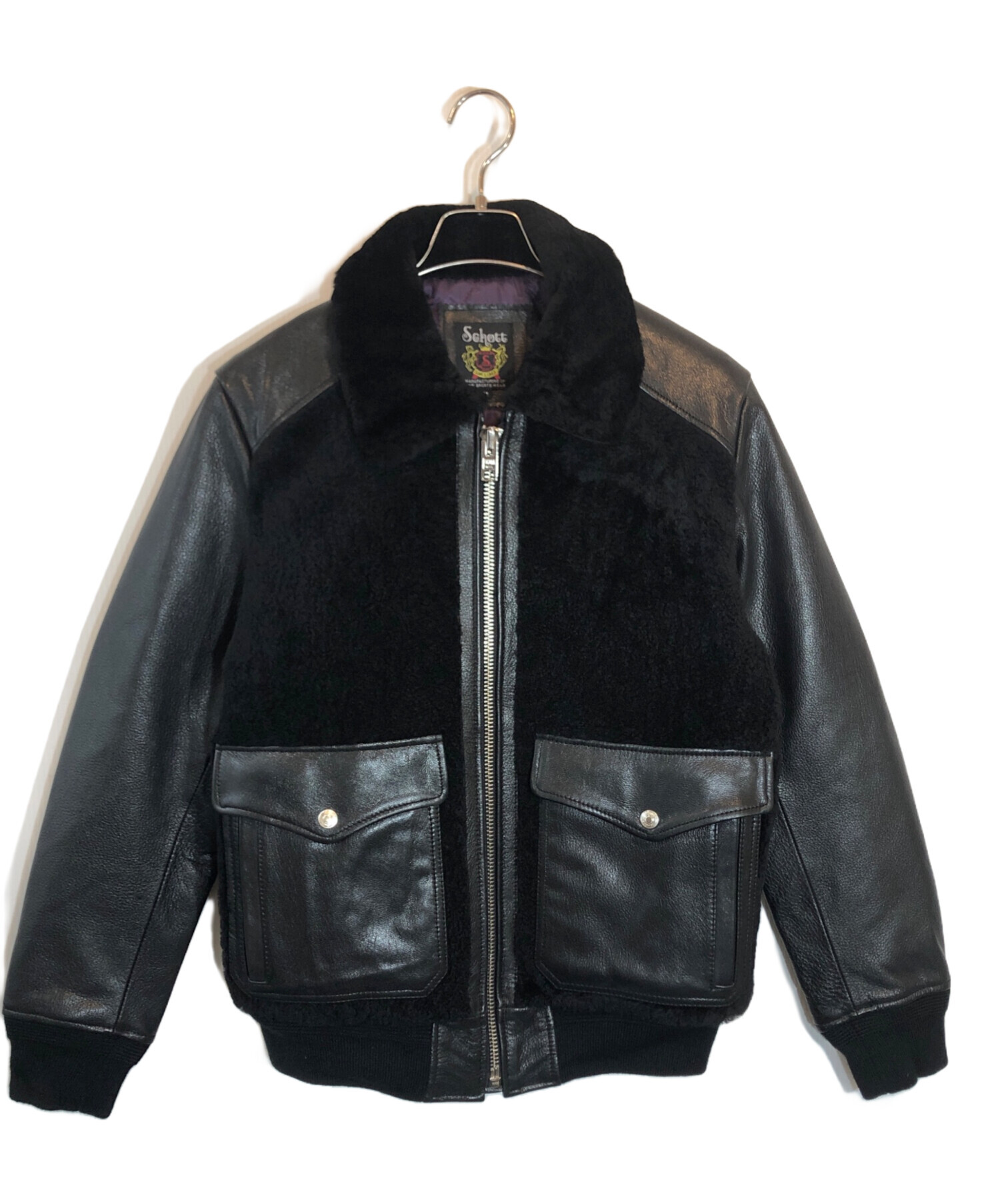 美品！中古品！Schott シングル　熊レザージャケット 中古・古着通販】Schott (ショット) 熊ジャン ブラック サイズ:M