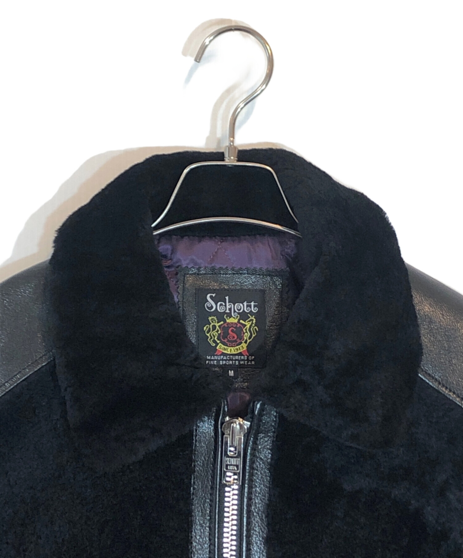 美品！中古品！Schott シングル　熊レザージャケット 中古・古着通販】Schott (ショット) 熊ジャン ブラック サイズ:M