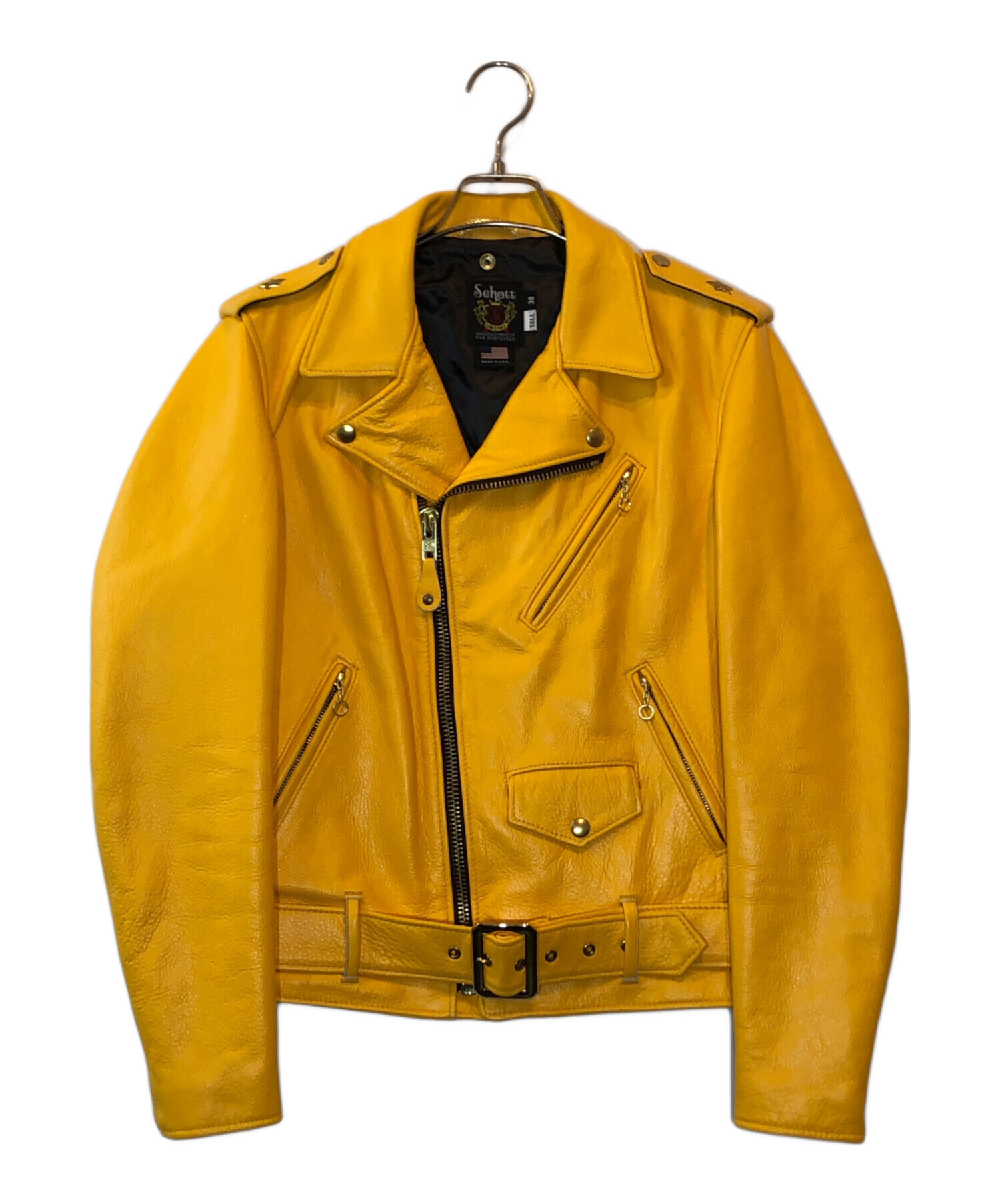 SCHOTT　イエローレザーシングルライダースジャケット　40 中古・古着通販】Schott (ショット) ワンスターライダースジャケット