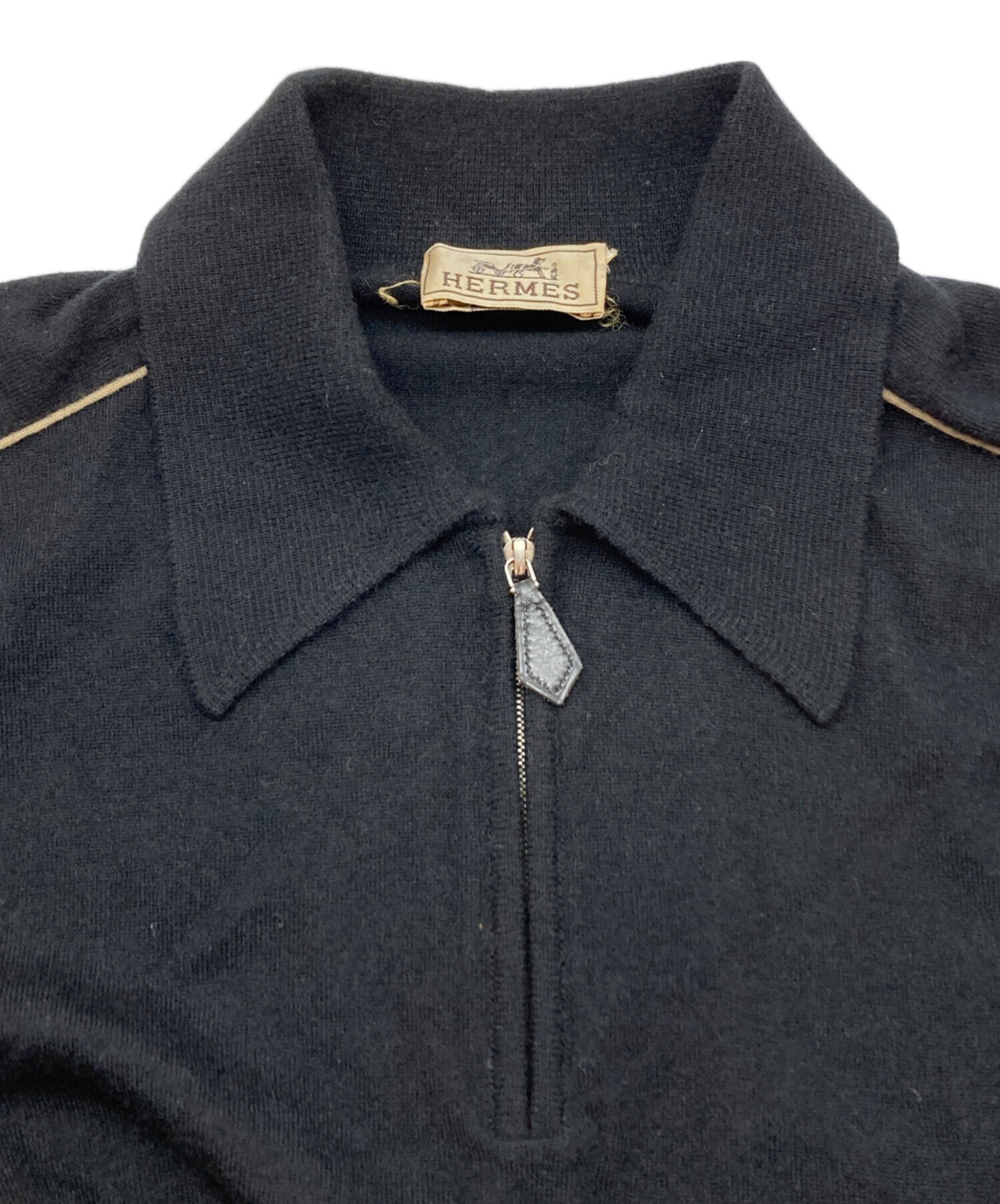 中古・古着通販】HERMES (エルメス) パイピングデザインカシミヤハーフ