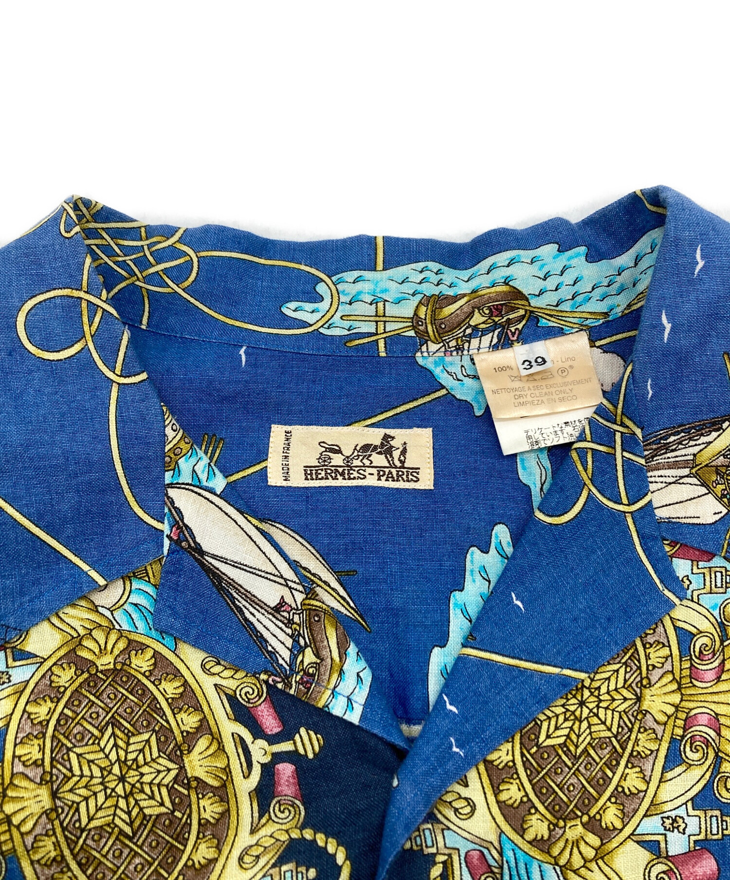 中古・古着通販】HERMES (エルメス) スカーフ柄リネンシャツ ブルー