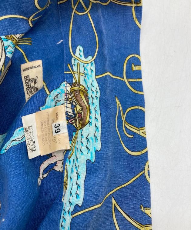 中古・古着通販】HERMES (エルメス) スカーフ柄リネンシャツ ブルー