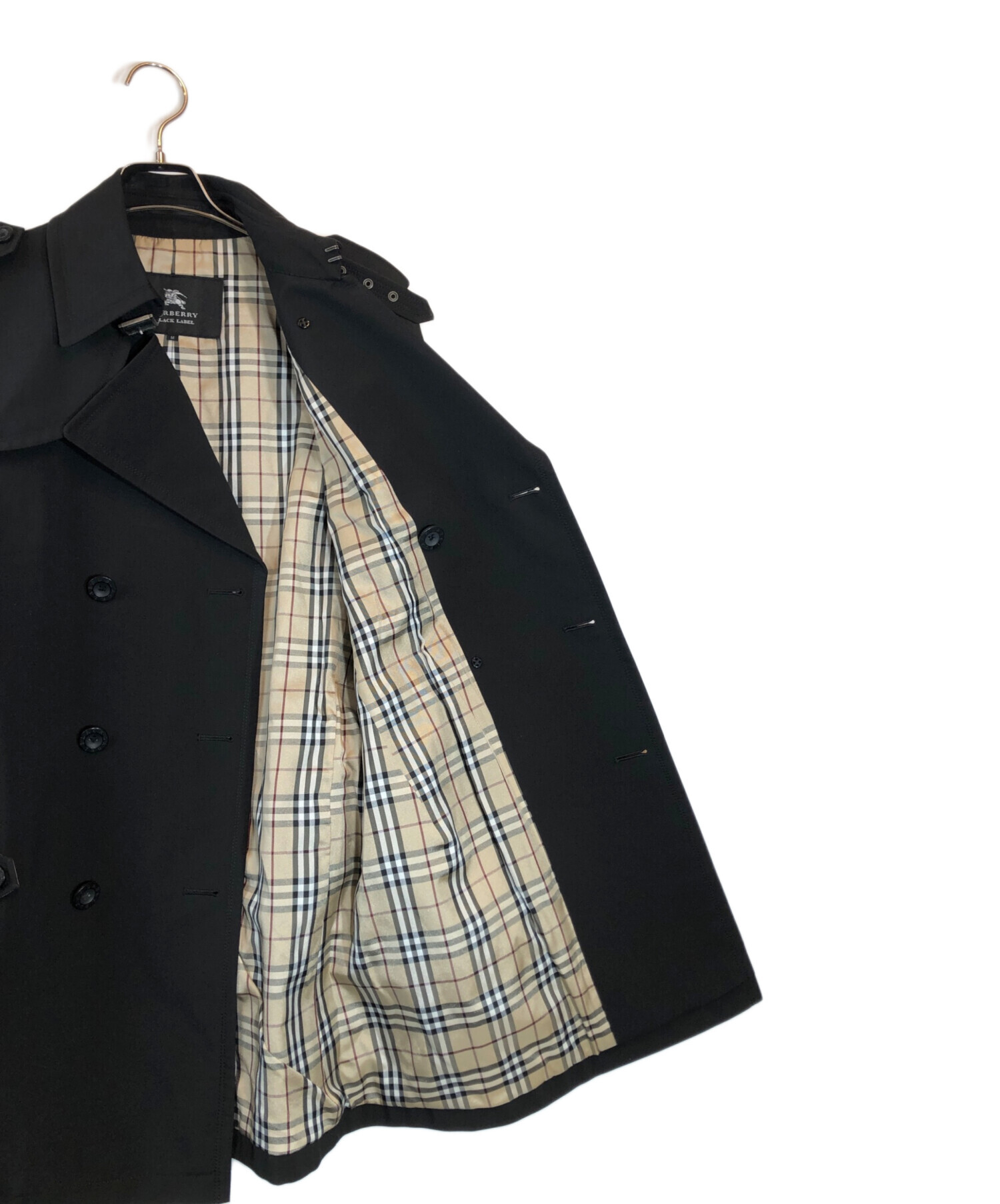 バーバリーブラックレーベル トレンチコート カーキ 裏地・襟裏ノバチェック 中古・古着通販】BURBERRY BLACK LABEL (バーバリーブラックレーベル