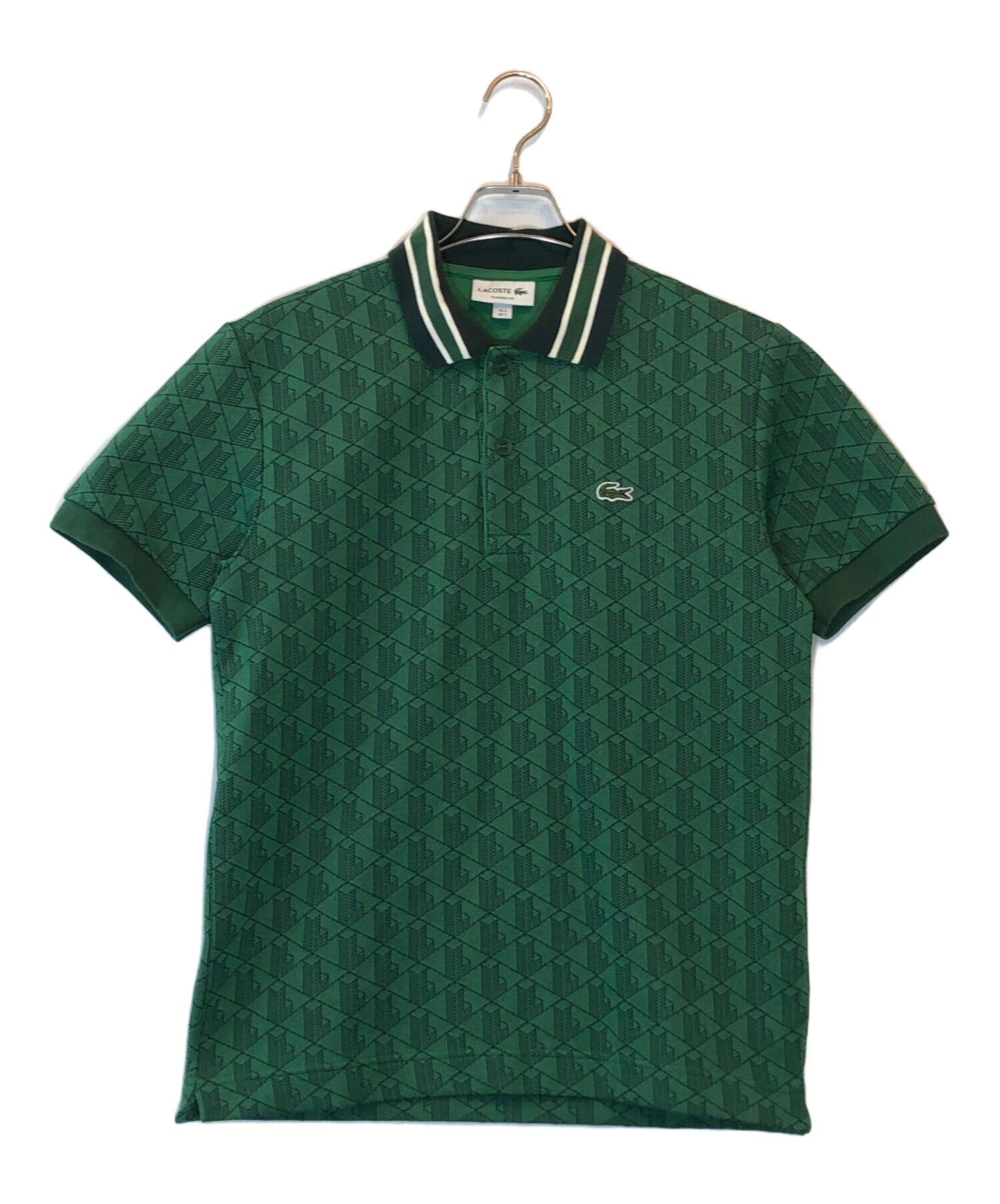 LACOSTE ラコステ ダークグリーン ポロシャツ ラコステ LACOSTE ミニマム総柄プリントゴルフポロシャツ （ダーク
