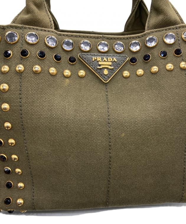 中古・古着通販】PRADA (プラダ) 2WAYスタッズハンドバッグ カーキ