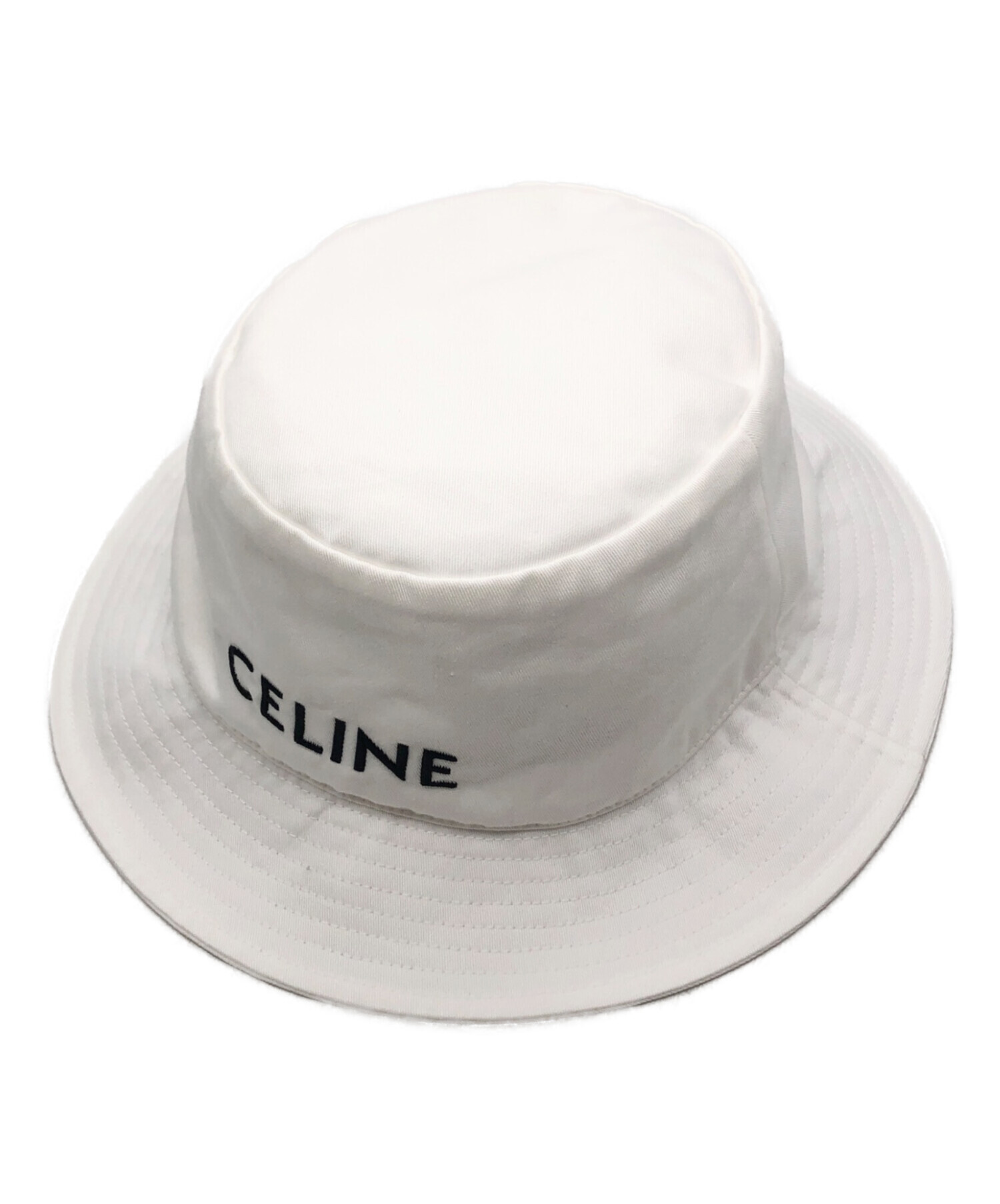 CELINE ホワイト バケットハット 中古・古着通販】CELINE (セリーヌ) クラシックロゴ バケットハット