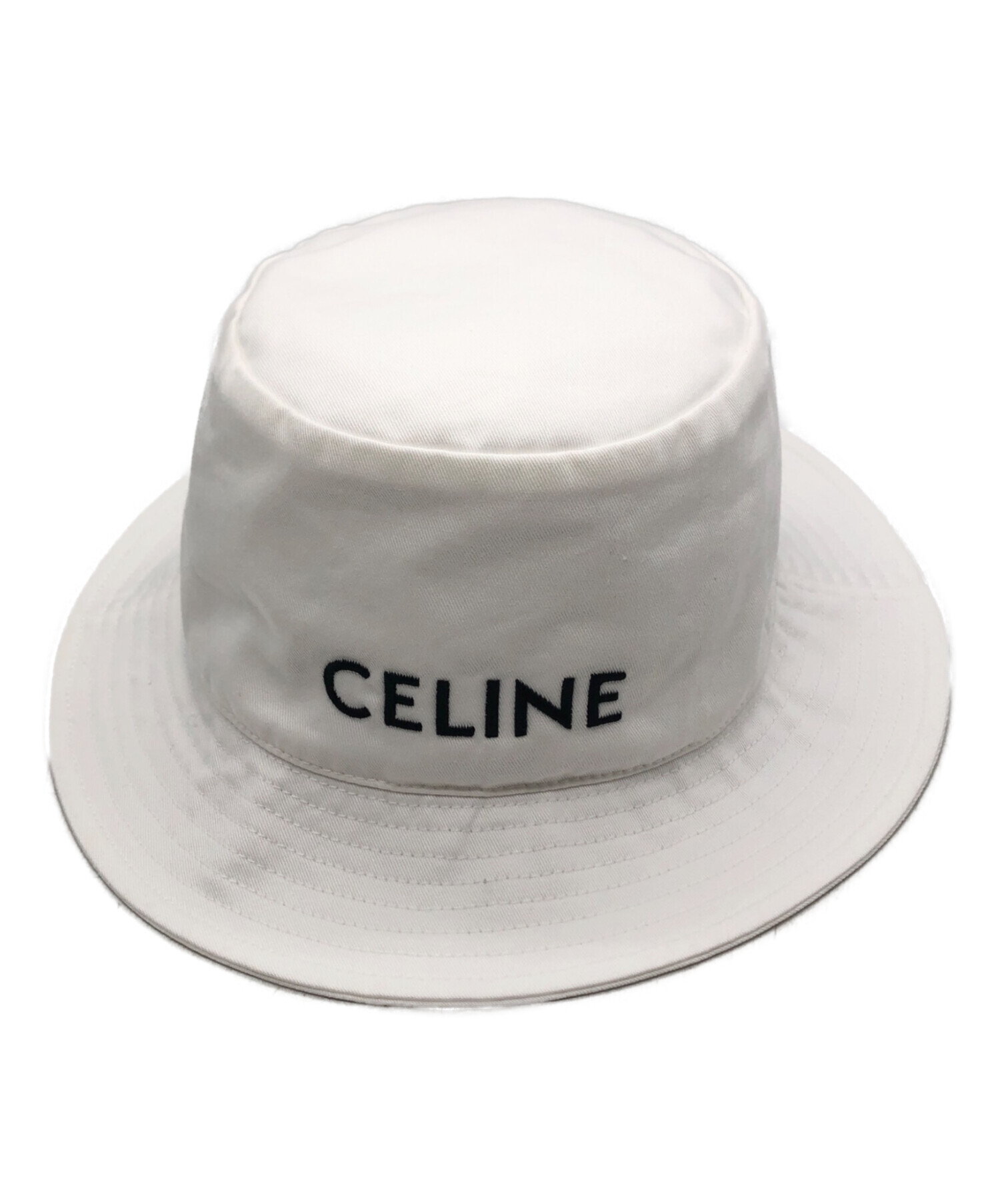CELINE ホワイト バケットハット Mサイズ 中古・古着通販】CELINE (セリーヌ) クラシックロゴ バケットハット