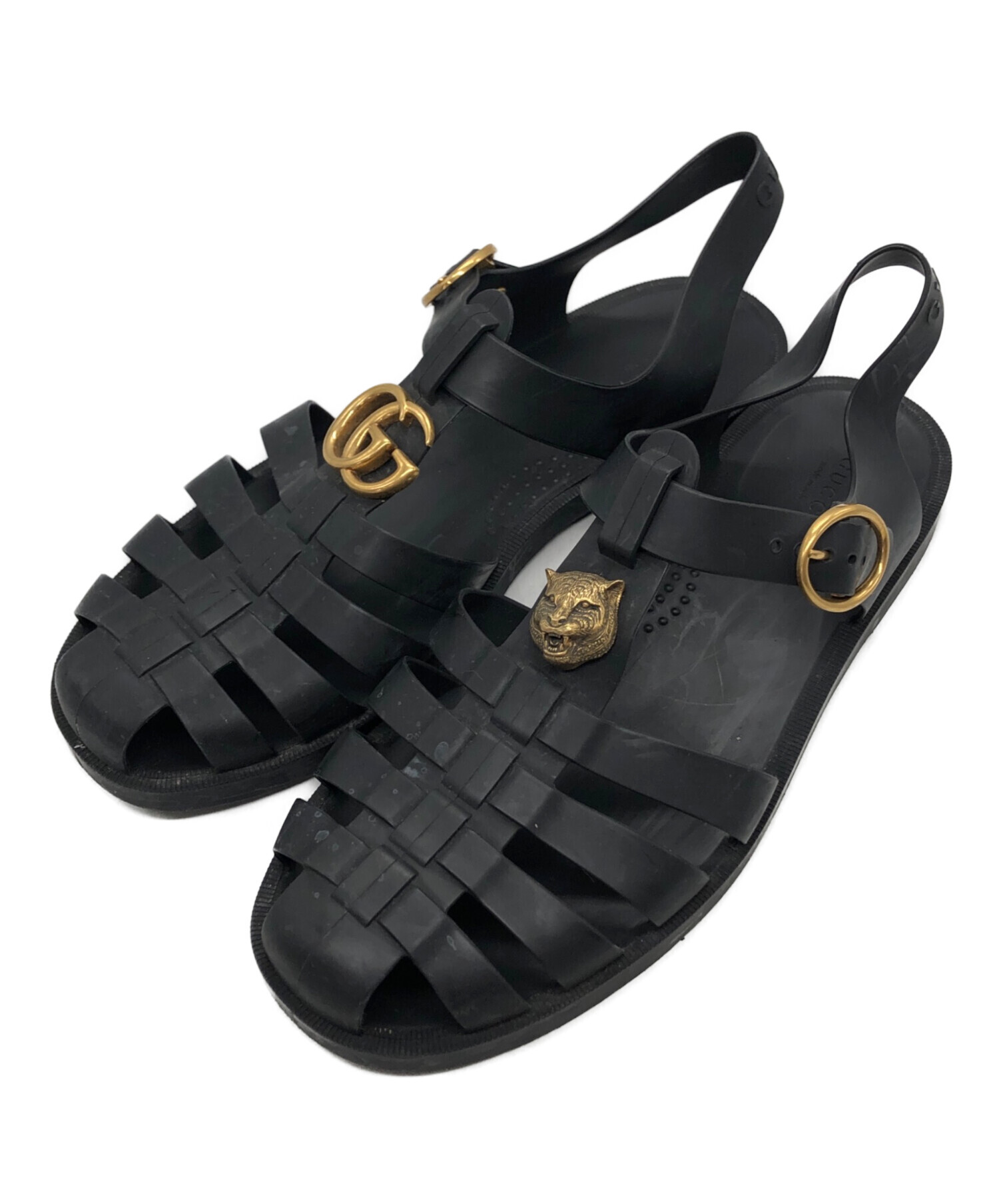中古・古着通販】GUCCI (グッチ) GGタイガーバックルラバーサンダル