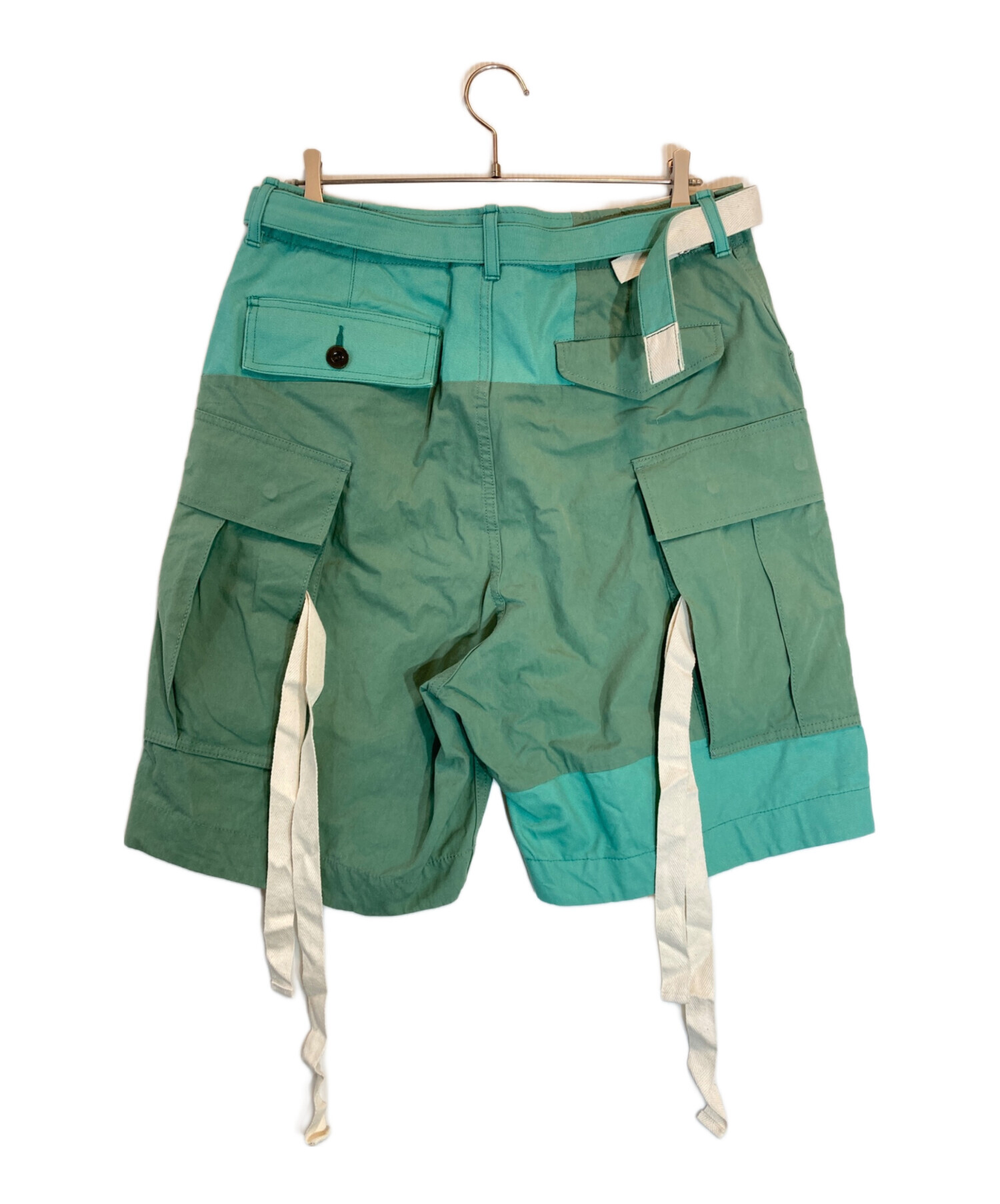 Sacai 厚手のコットン&ナイロン生地のベルト付きパンツ グリーンmix 0 中古・古着通販】sacai (サカイ) Cotton Nylon Oxford Short グリーン