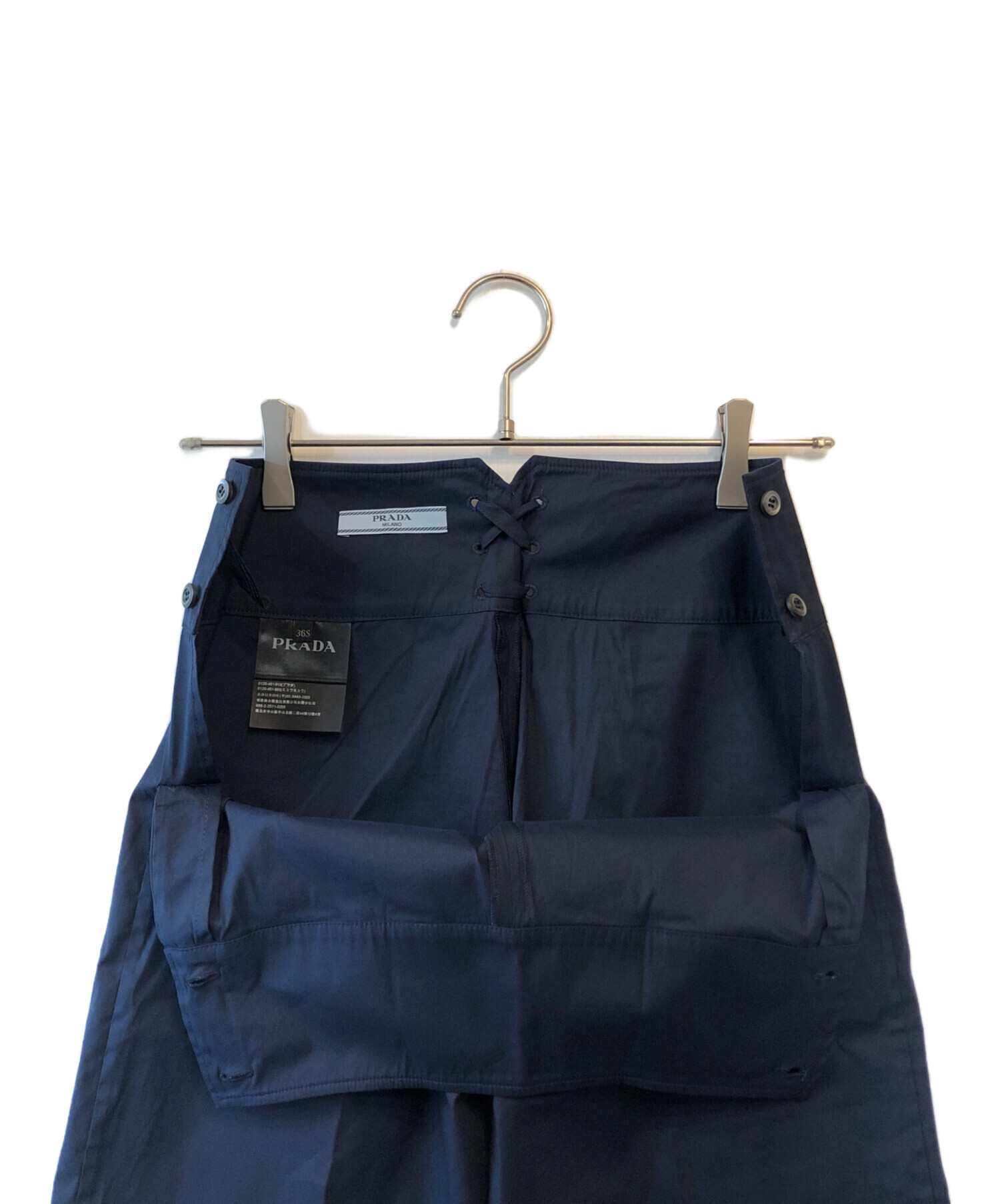 中古・古着通販】PRADA (プラダ) バックリボンワイドパンツ ネイビー
