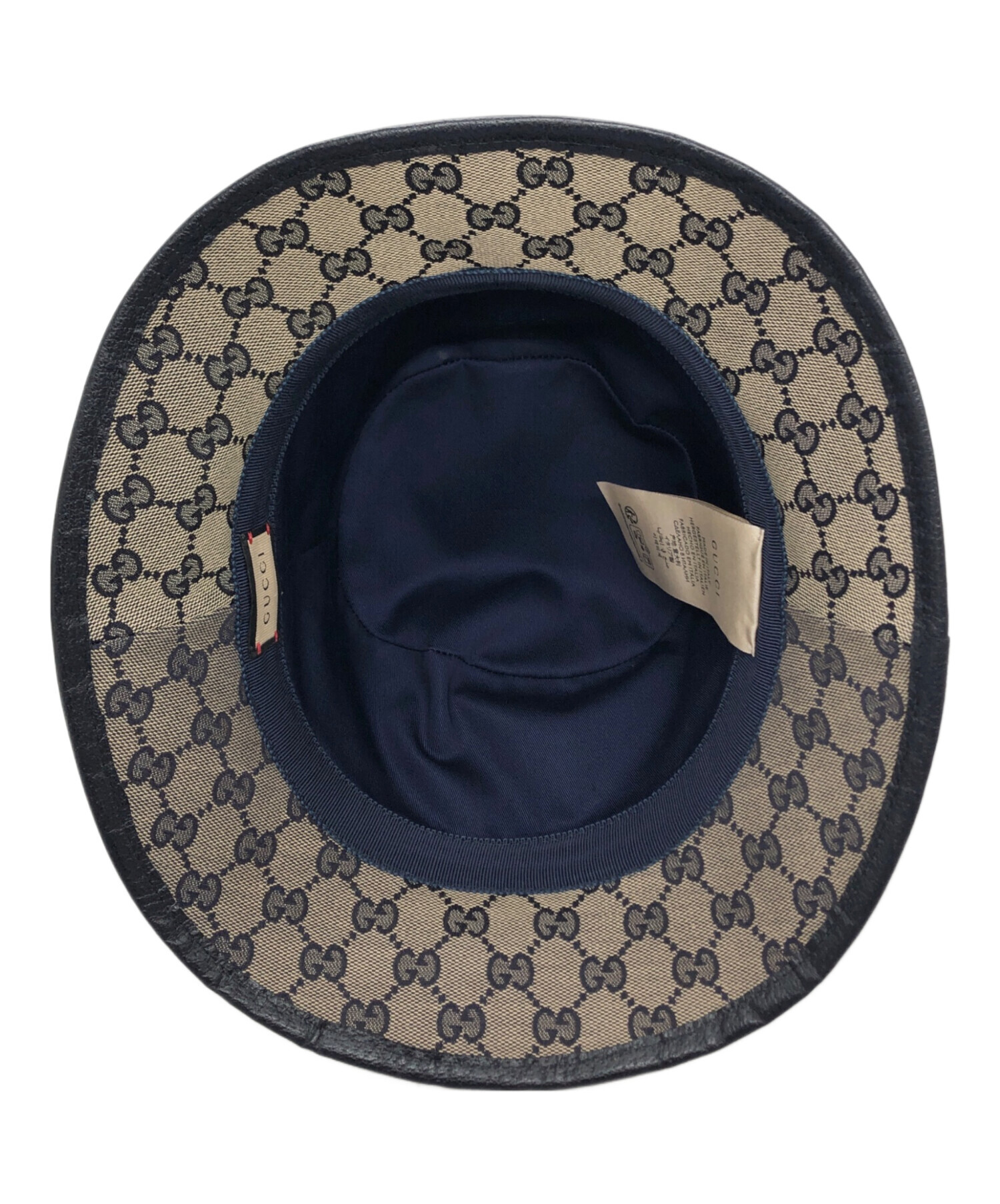 GUCCIグッチ　バケットハットM ホワイト/ネイビー 中古・古着通販】GUCCI (グッチ) バケットハット ネイビー サイズ:L