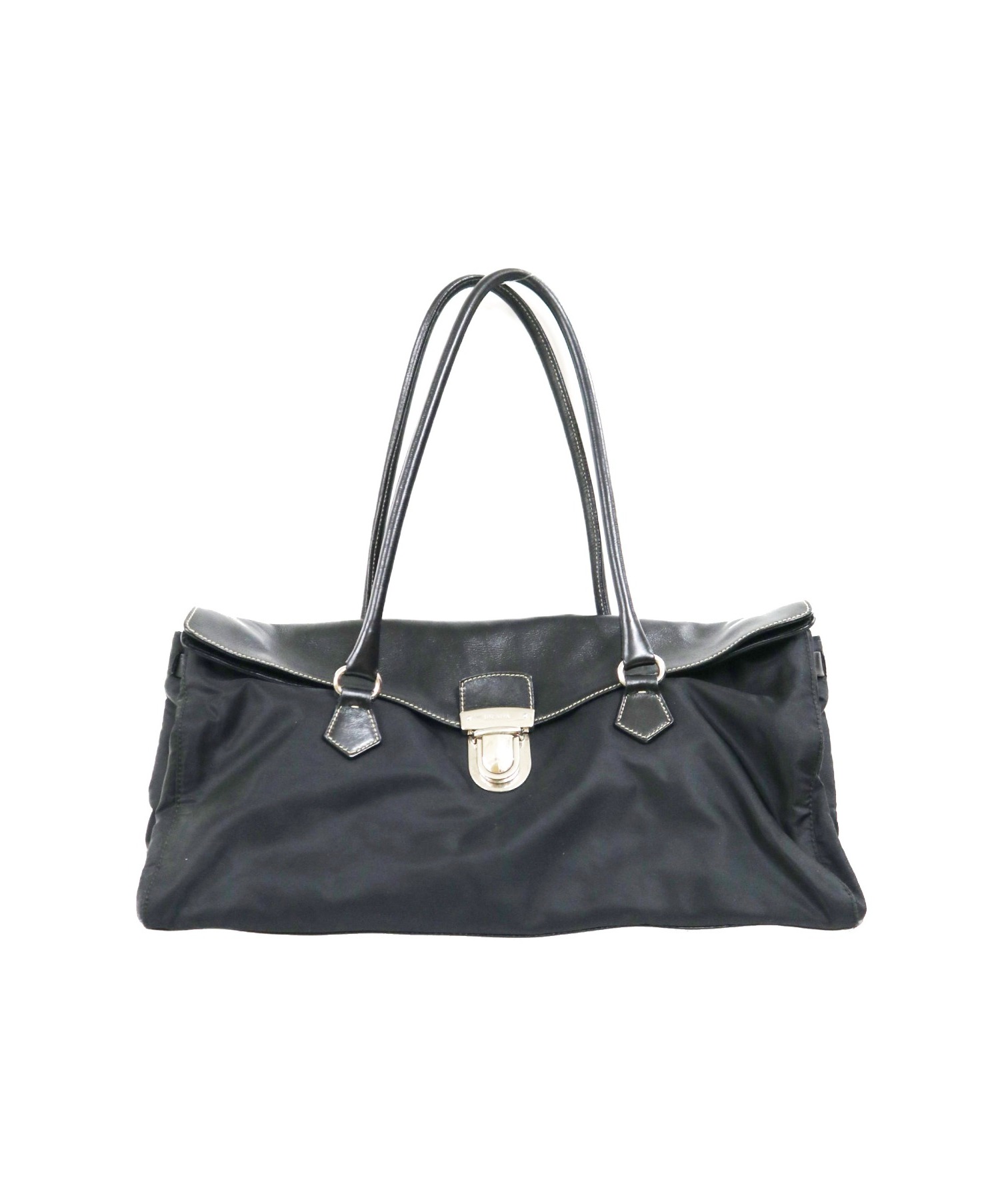 中古・古着通販】PRADA (プラダ) レザーコンビナイロンハンドバッグ