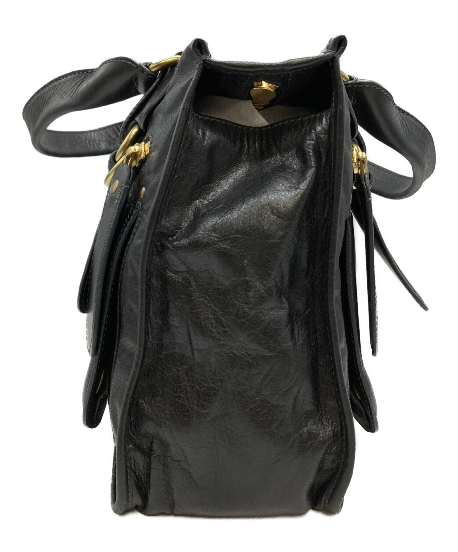 Chloé 黒 レザーハンドバッグ 中古・古着通販】Chloe (クロエ) レザーハンドバッグ ブラック サイズ