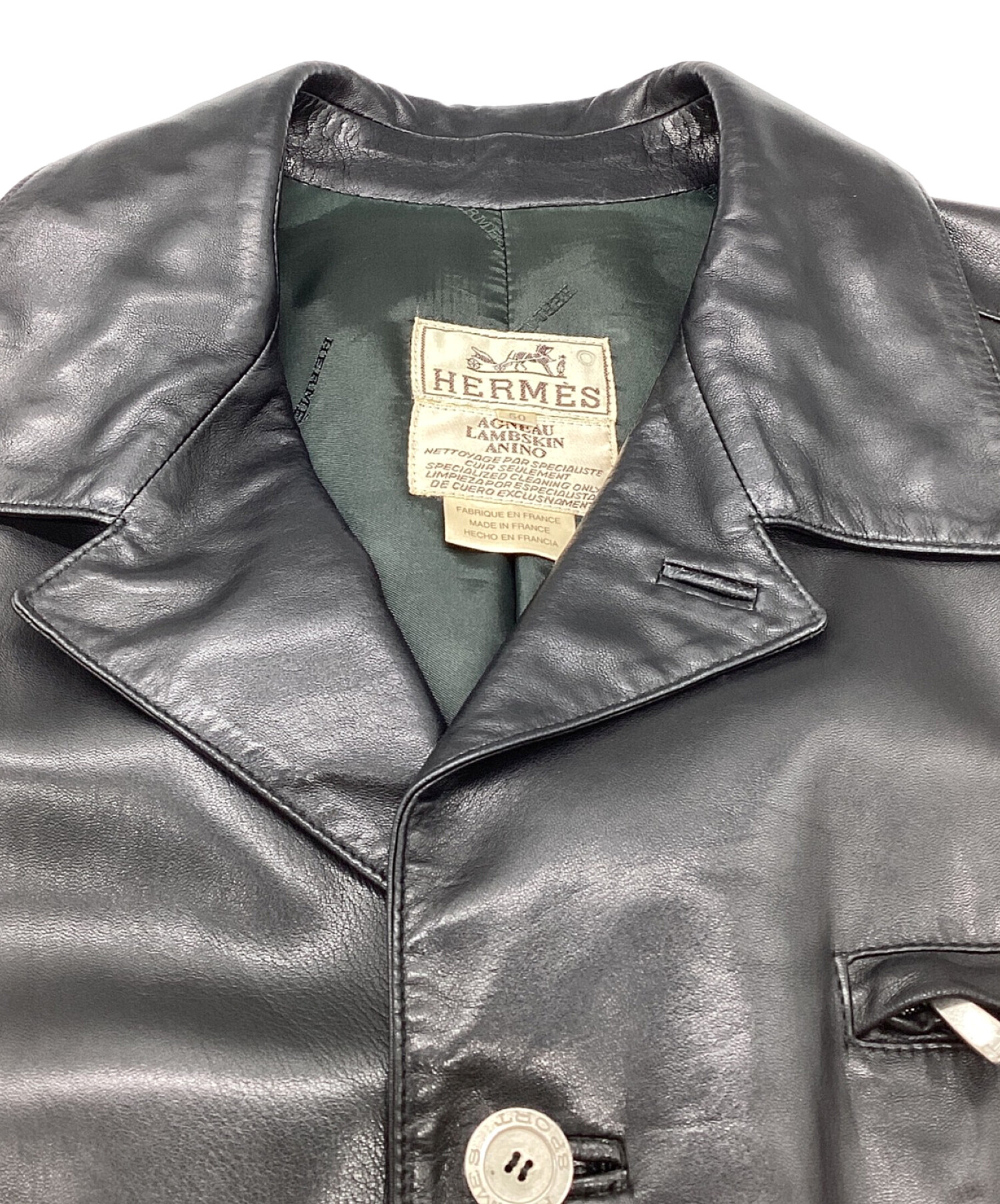 中古・古着通販】HERMES (エルメス) 3Bレザージャケット ブラック