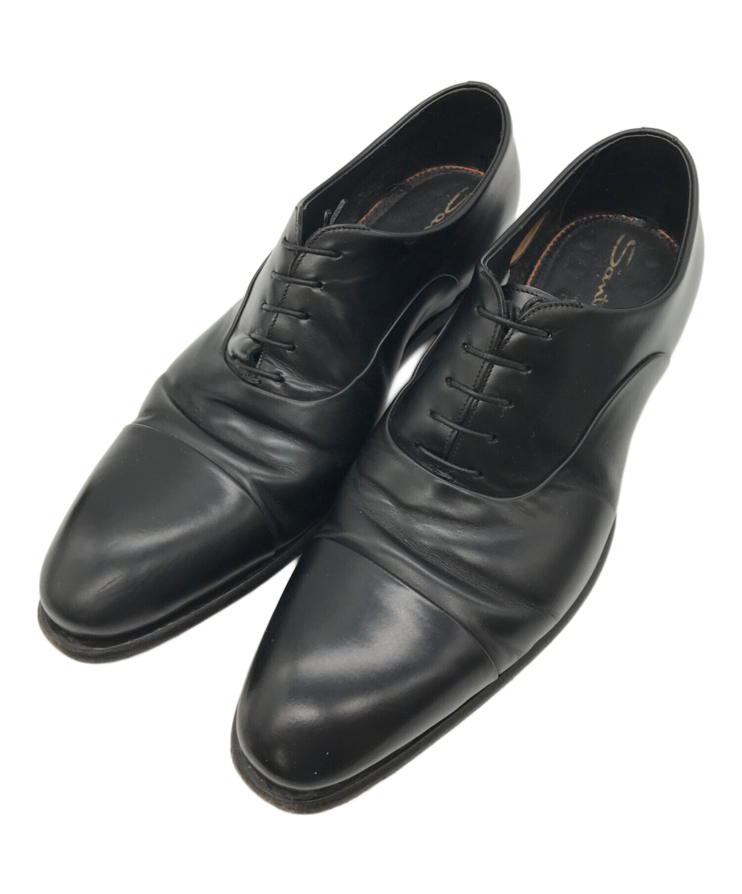 Santoni ストレートチップ 5 ブラック サントーニ キャップトゥ 黒 靴 中古・古着通販】Santoni (サントーニ) ストレートチップシューズ