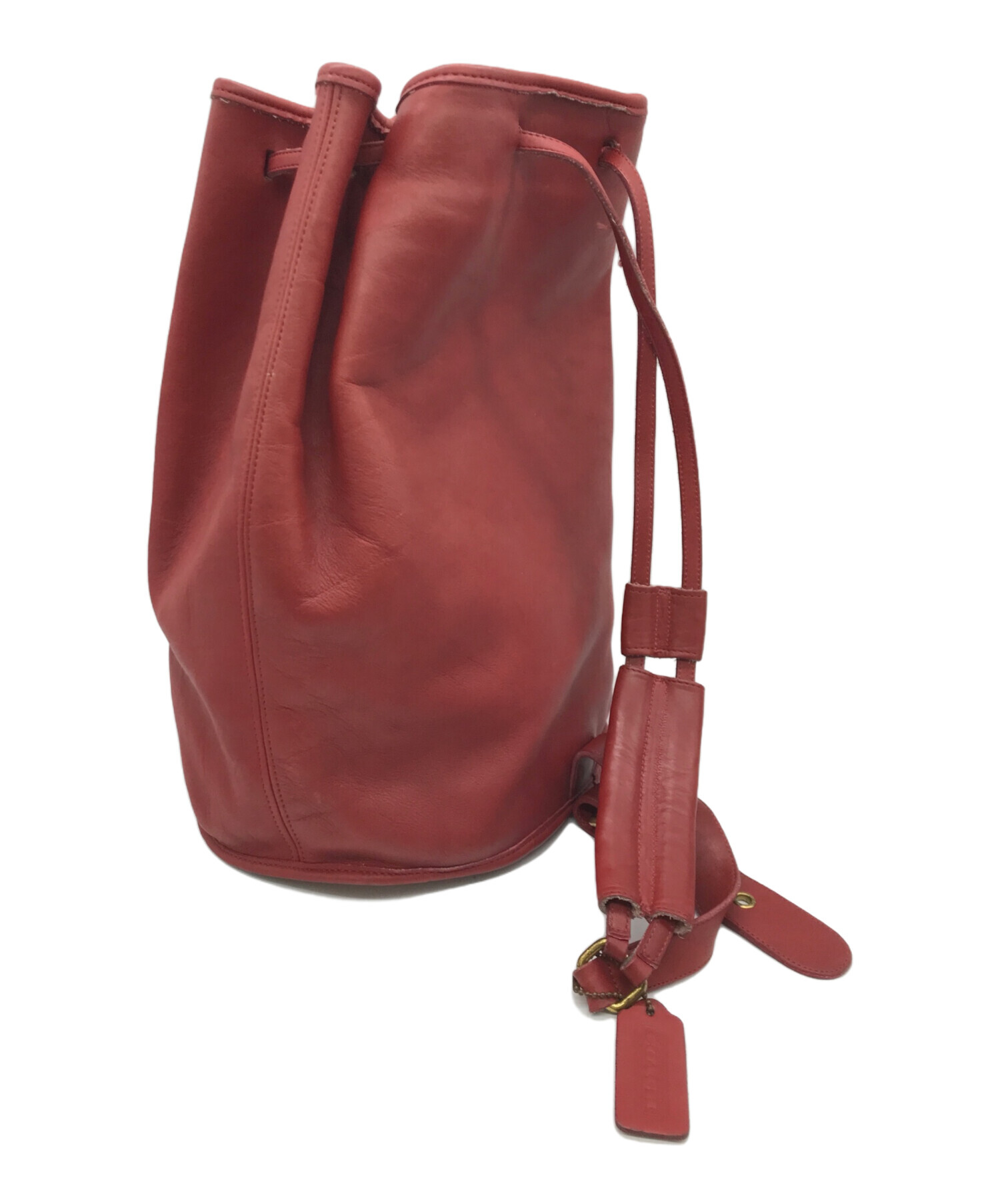 中古・古着通販】COACH (コーチ) 巾着レザーショルダーバッグ レッド