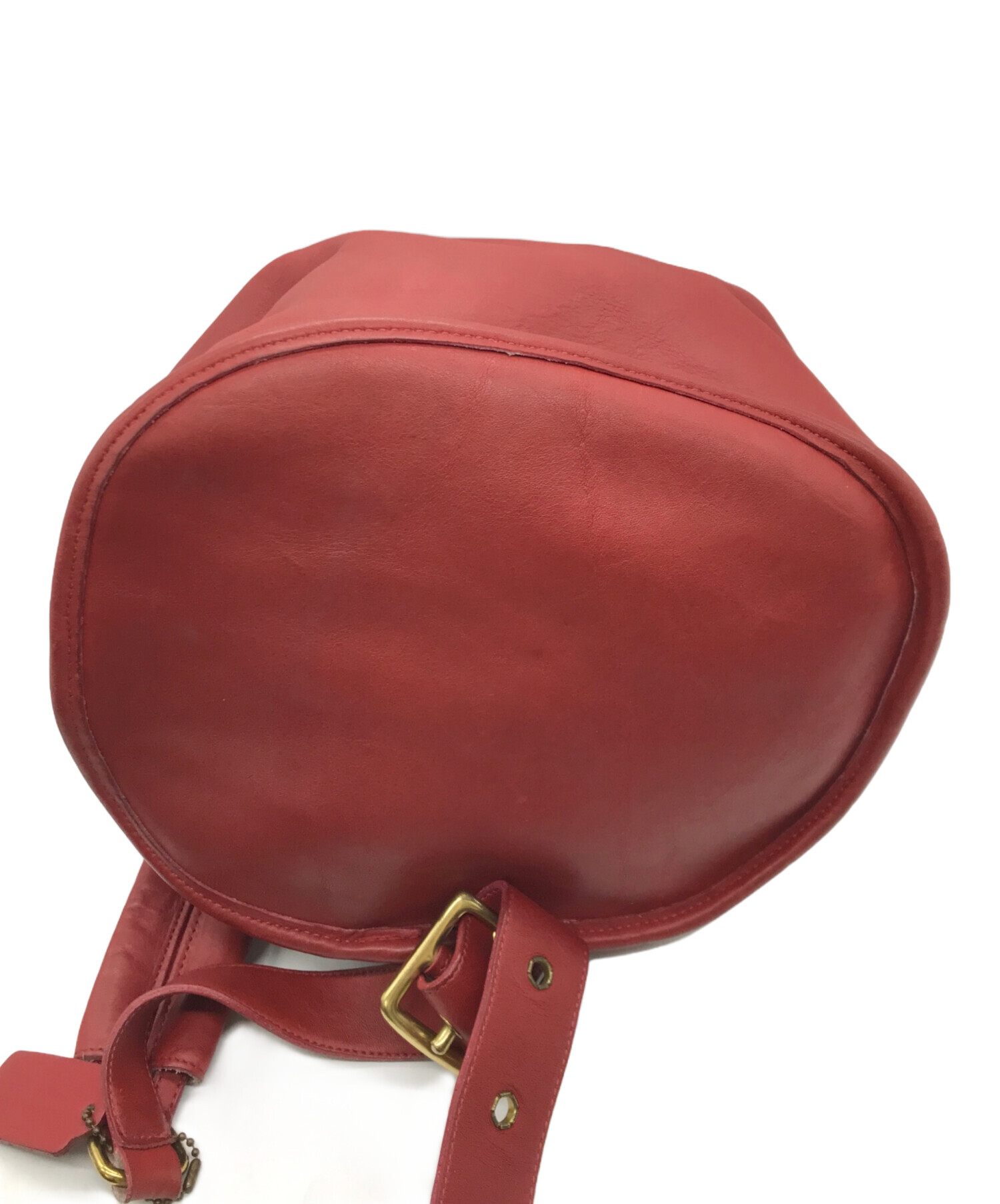 中古・古着通販】COACH (コーチ) 巾着レザーショルダーバッグ レッド