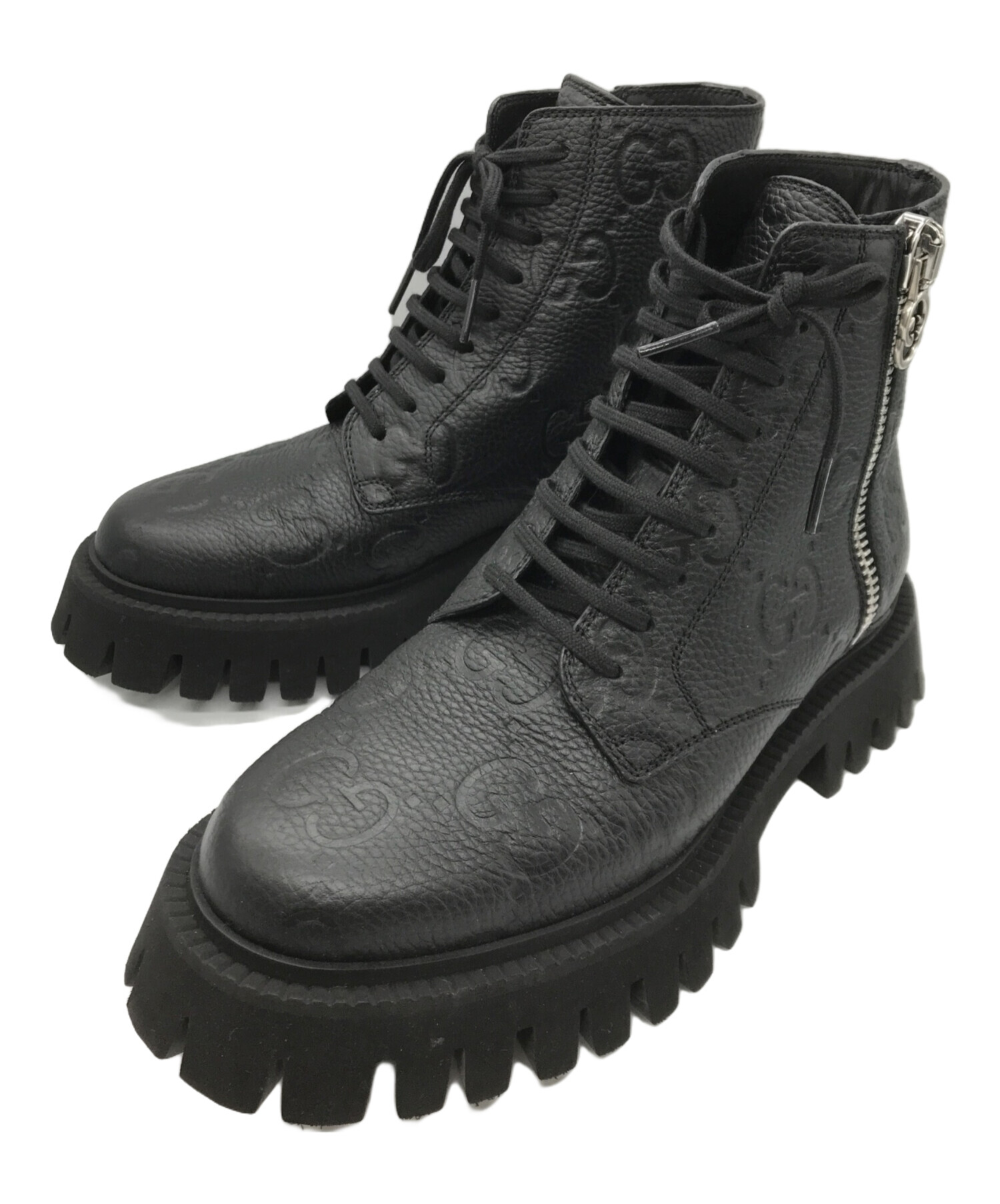 グッチ Gucci ggブーツ ブーティー ブラック　レザー 中古・古着通販】GUCCI (グッチ) GG leather boots(レザー ブーツ