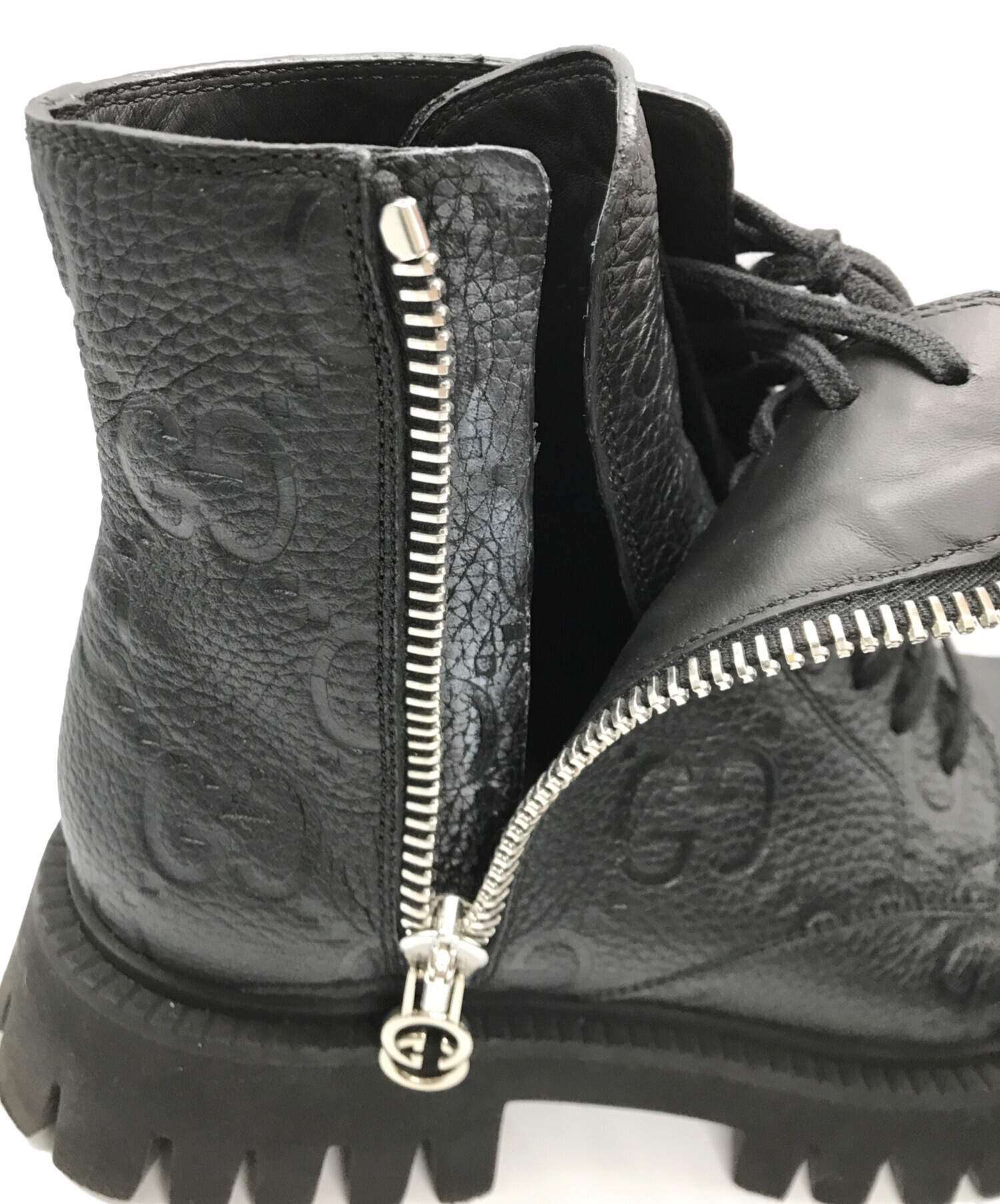 GUCCI ロゴ入りレザー厚底ブーツ GUCCI ロゴ入りレザー厚底ブーツ