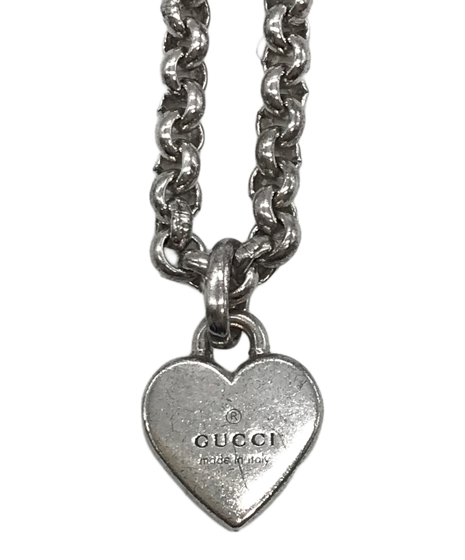 8SAM20【未開封】GUCCI ハート プレート ネックレス 現状品 GUCCI グッチ ロゴ ハートプレート ネックレス シルバー SV925