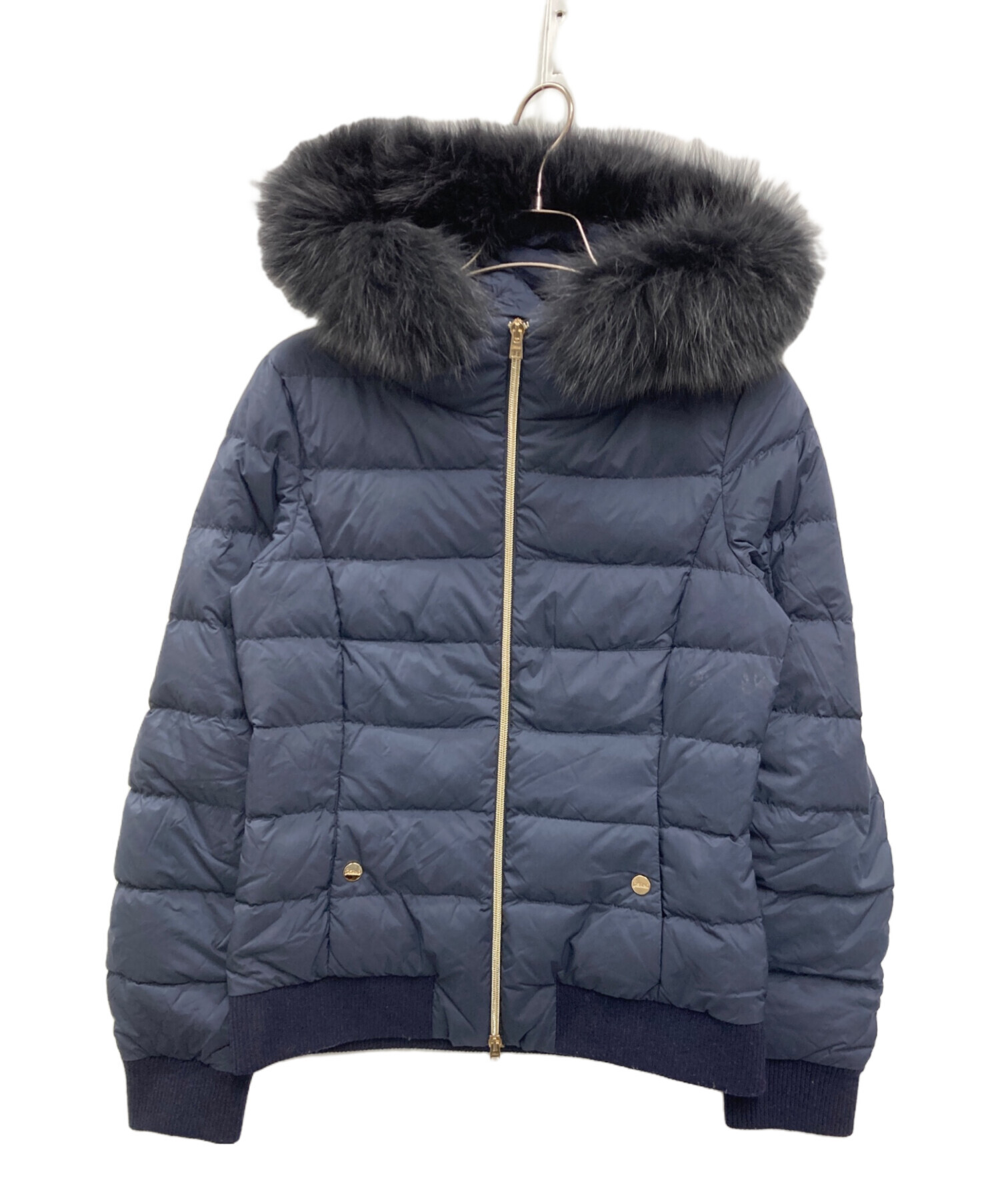 良品　ヘルノ　2way ダウンコート　ファー付　42 ネイビー　レディース 中古・古着通販】HERNO (ヘルノ) ファー付きダウンジャケット ネイビー