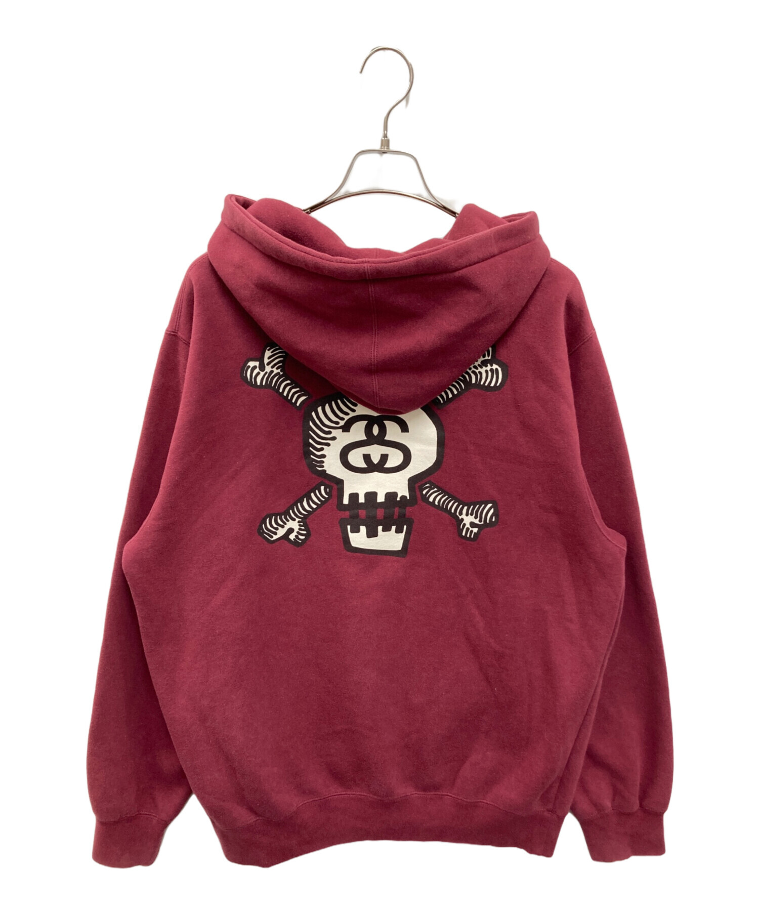 【ぐっちゃん】STUSSY パーカー 裏起毛 赤 レッド 中古・古着通販】stussy (ステューシー) ［古着］スカル プルオーバー