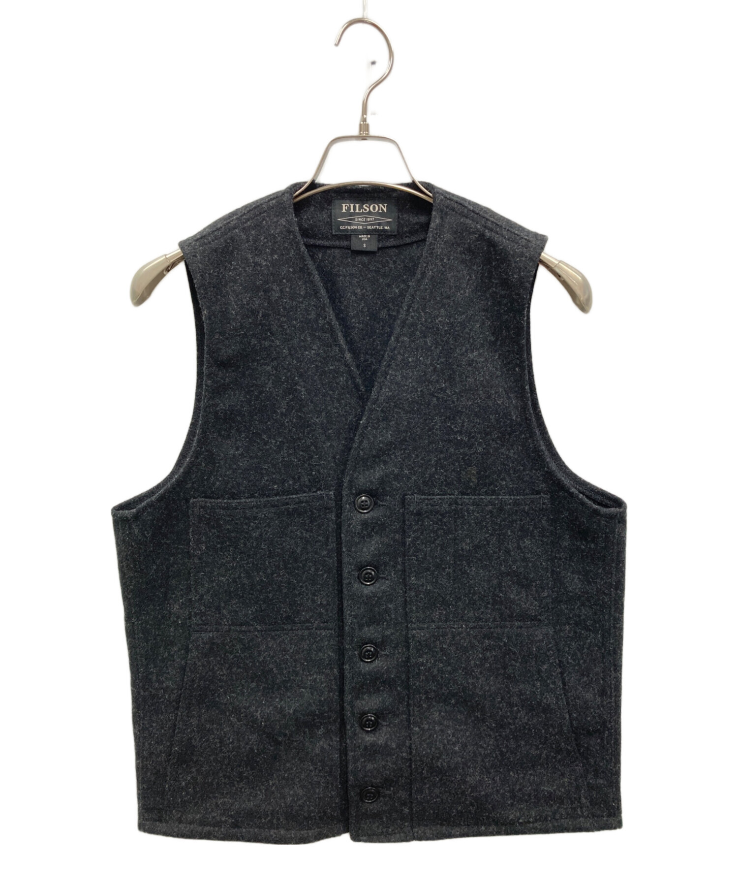 FILSON vintage ウールベスト XL 黒 グレー 中古・古着通販】FILSON (フィルソン) マッキーノウールベスト グレー