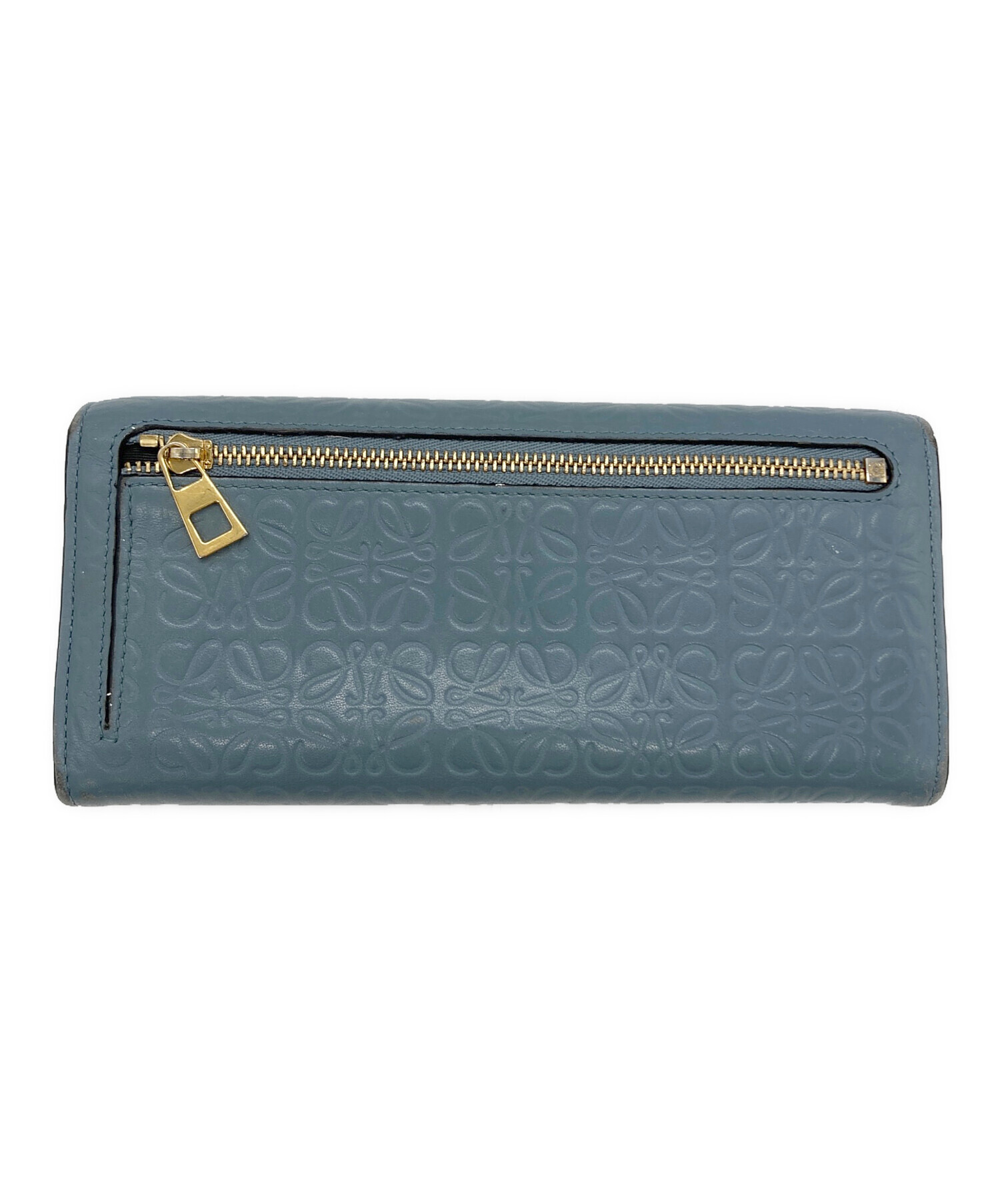 【美品】ロエベ LOEWE リピートアナグラム 長財布 フラップ レザー ブルー LOEWE（ロエベ） リピートアナグラム 長財布 レザー 白 ユニセックス