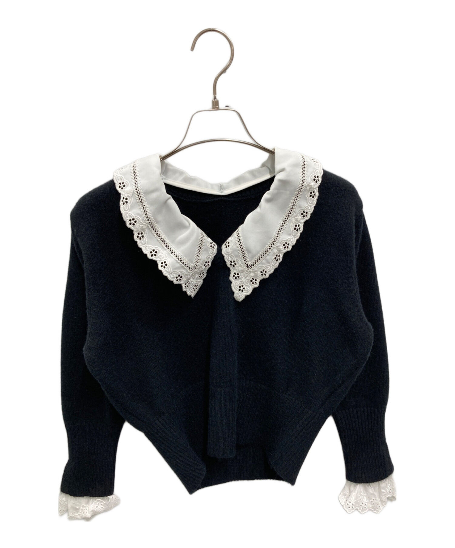 中古・古着通販】sheller (シェリエ) lace collar knit tops ブラック 