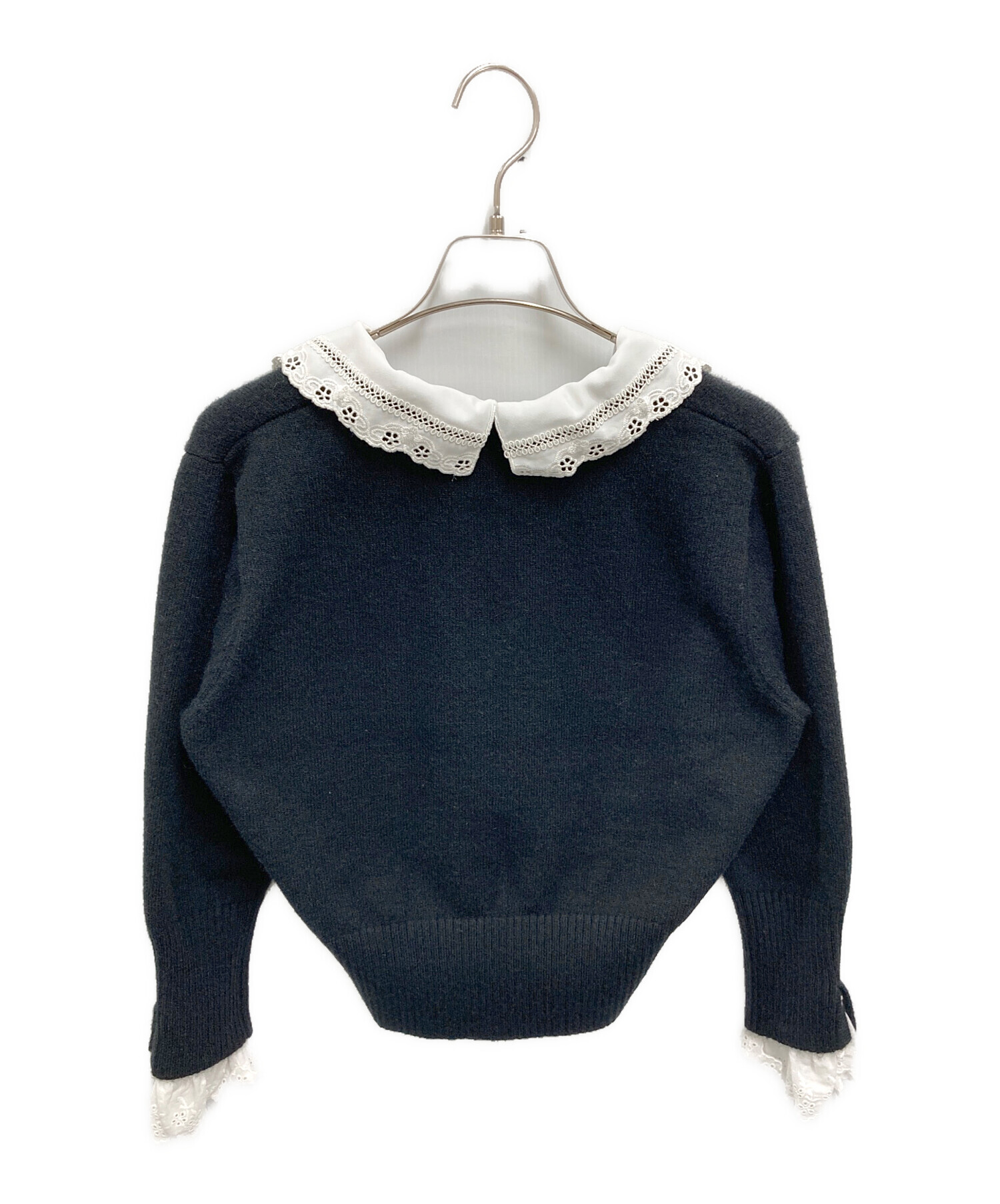 中古・古着通販】sheller (シェリエ) lace collar knit tops ブラック 