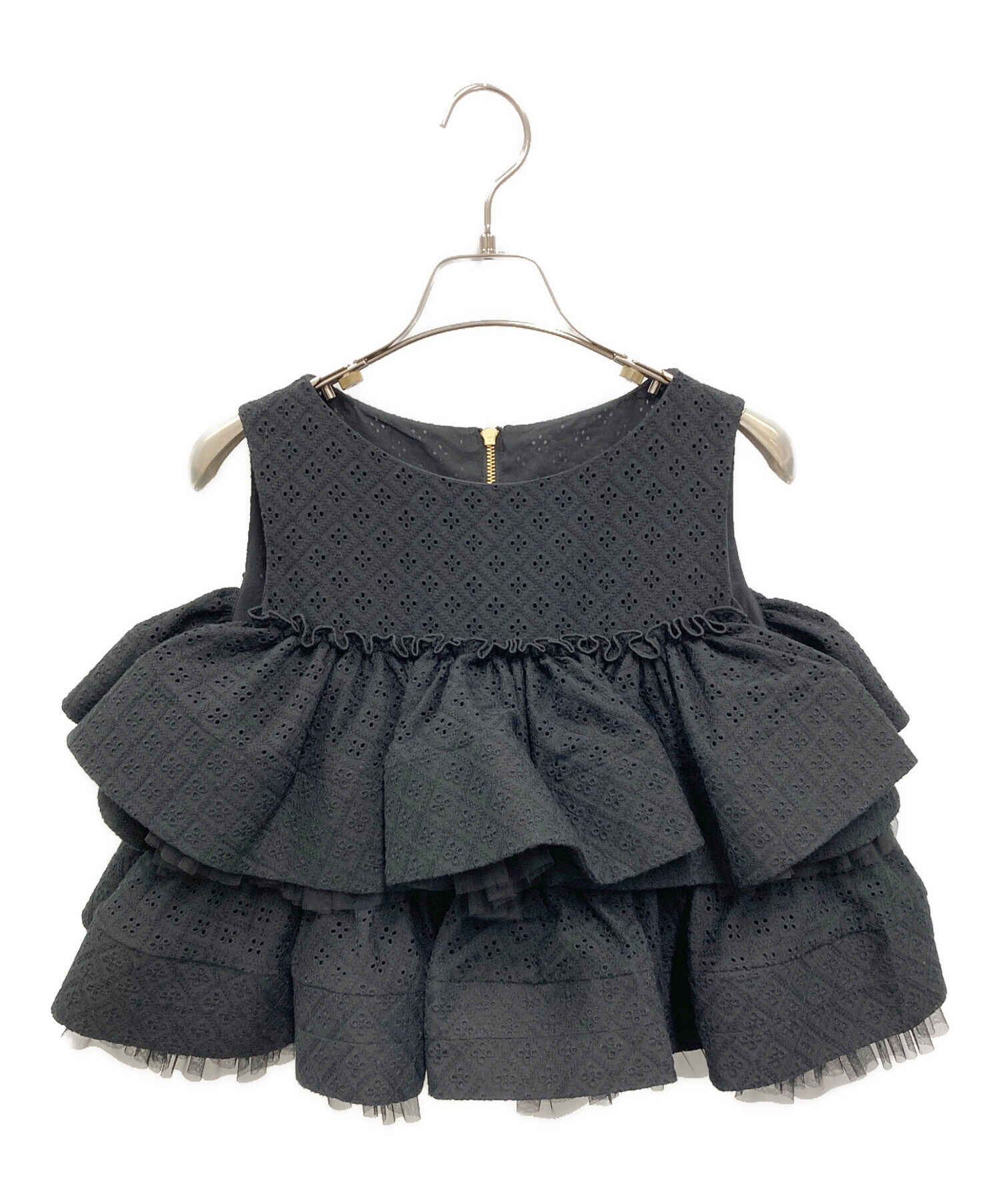 中古・古着通販】sheller (シェリエ) BLOOM cotton lace tops ブラック 