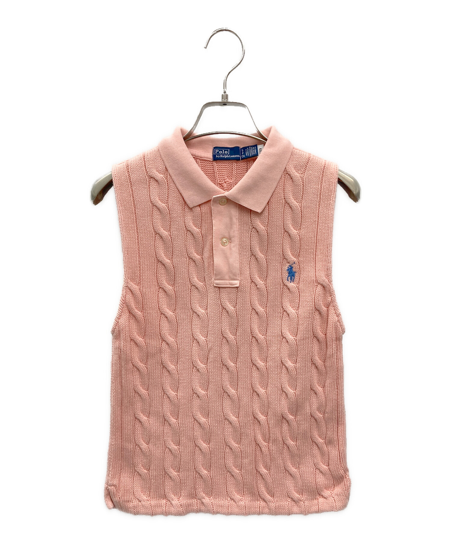 【即発送】ラルフローレン ノースリーブ ポロシャツ ニット ケーブル編み ピンク 中古・古着通販】POLO RALPH LAUREN (ポロ・ラルフローレン) ケーブル