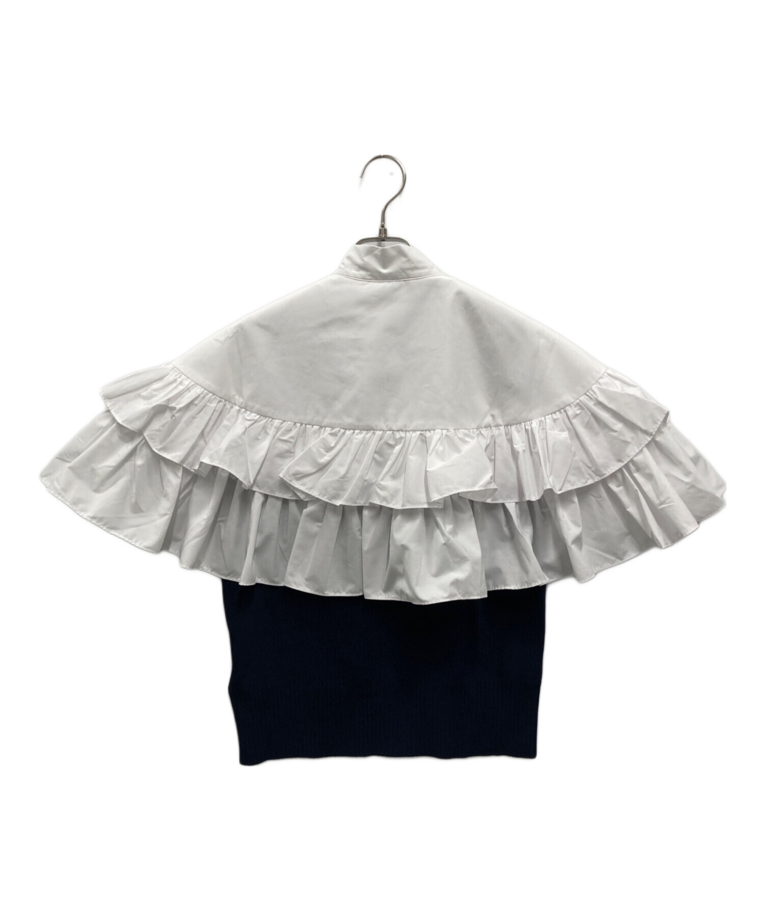 中古・古着通販】Bibiy. (ビビィ) RUE FRILL KNIT ホワイト×ネイビー