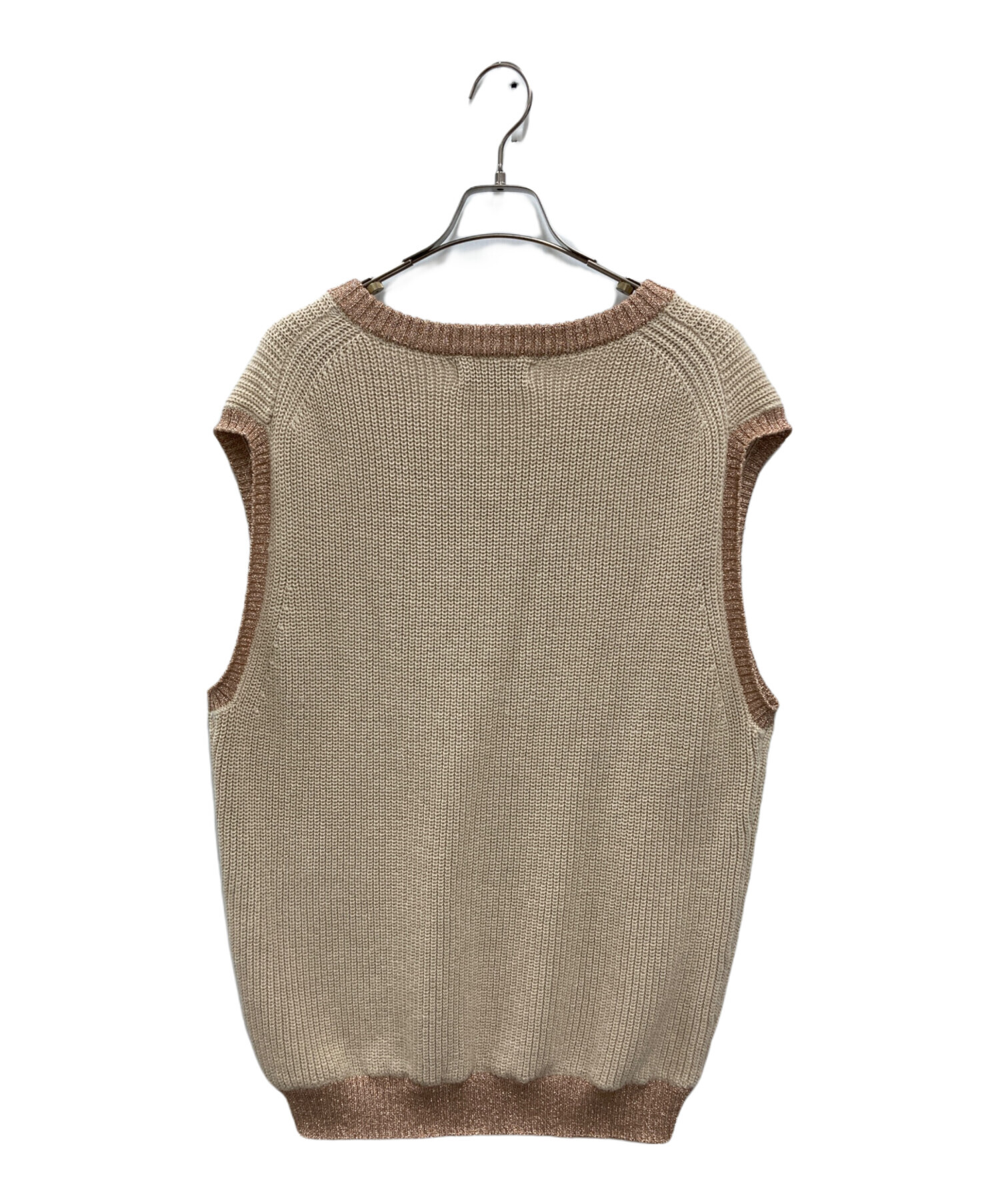 中古・古着通販】TTT MSW (ティー) Lame knit vest ベージュ サイズ:M