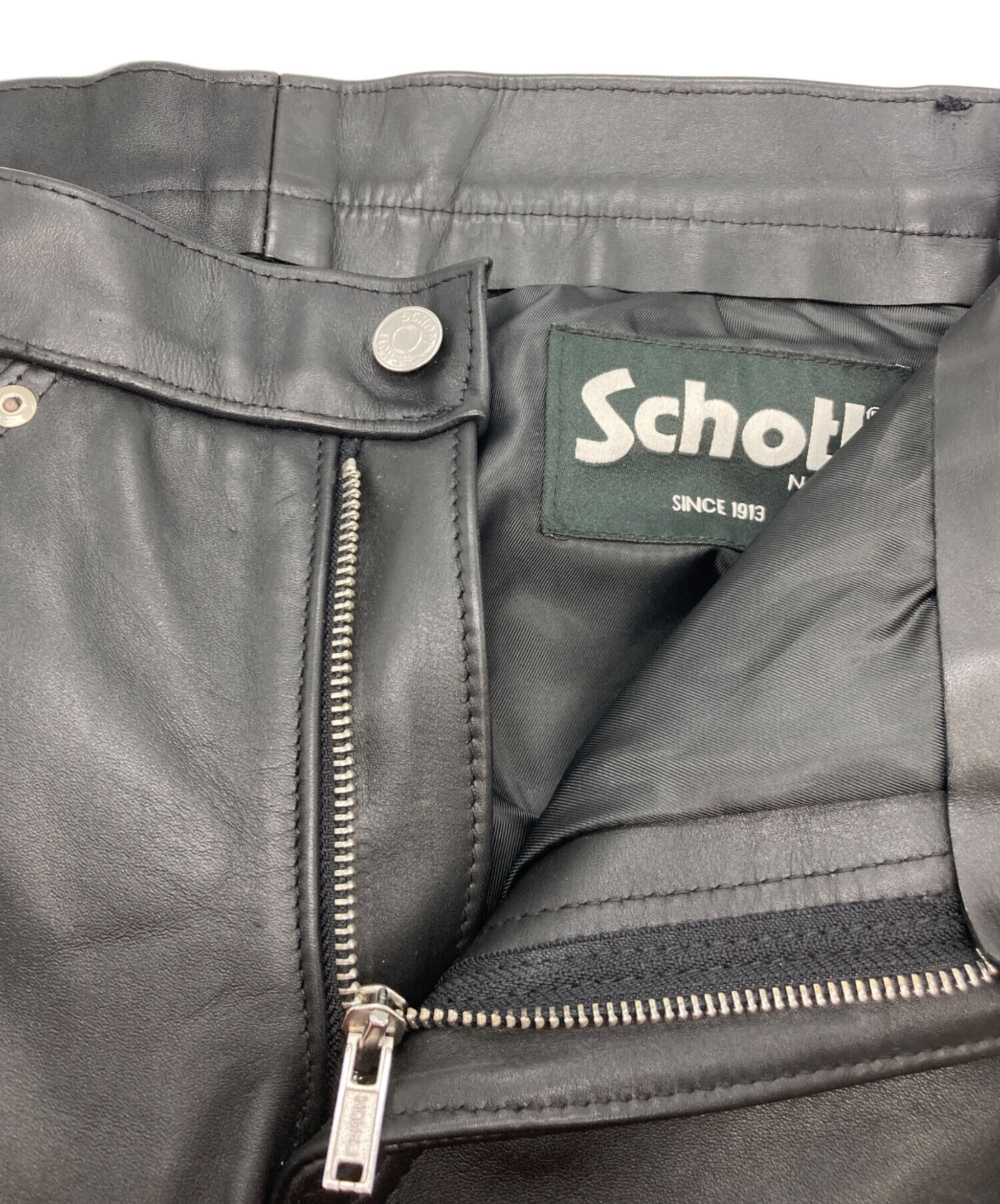 Schott レザー ストレートレッグパンツ 32 中古・古着通販】Schott (ショット) LEATHER PANTS ブラック サイズ:32
