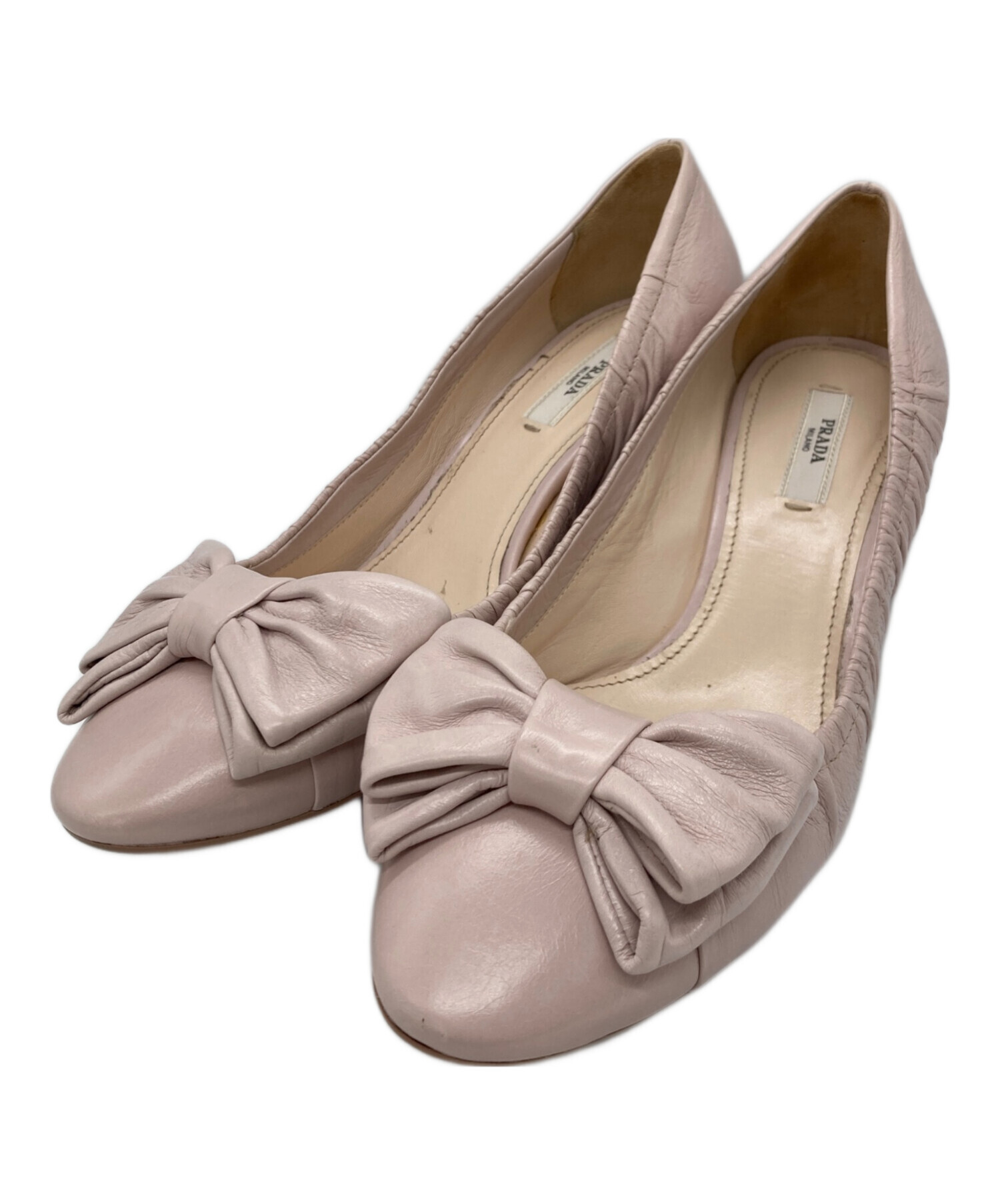 PRADA リボンパンプス 中古・古着通販】PRADA (プラダ) リボンパンプス ピンク サイズ:38 1/2