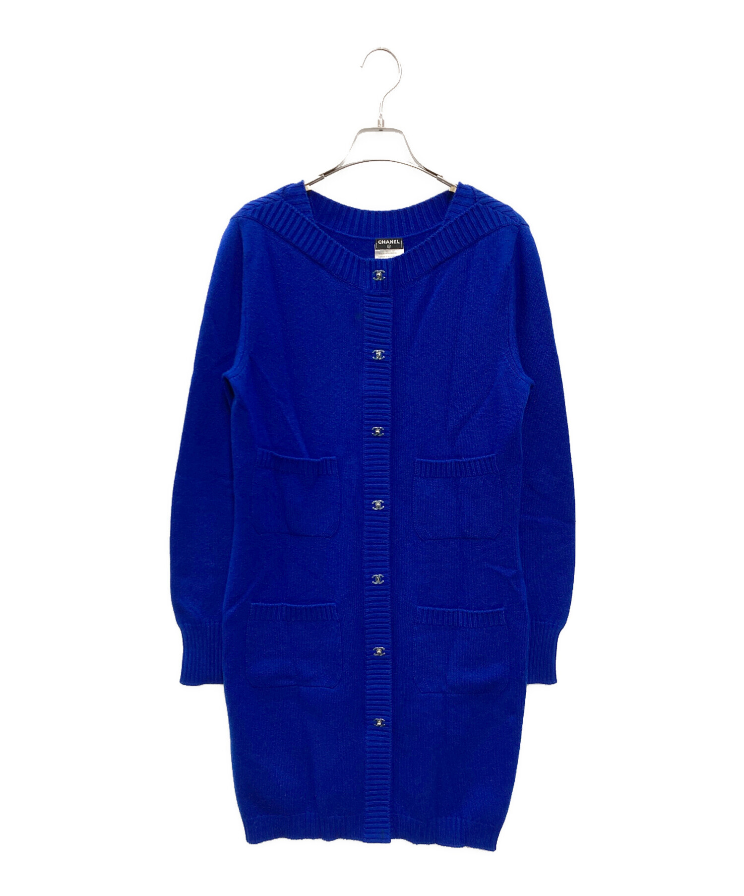シャネル CHANEL ライオンボタン カーディガン 衣料品 トップス シルク ファブリック キュプラ レディース ブルー系 【中古】 中古・古着通販】CHANEL (シャネル) ココマーク ターンロックボタン