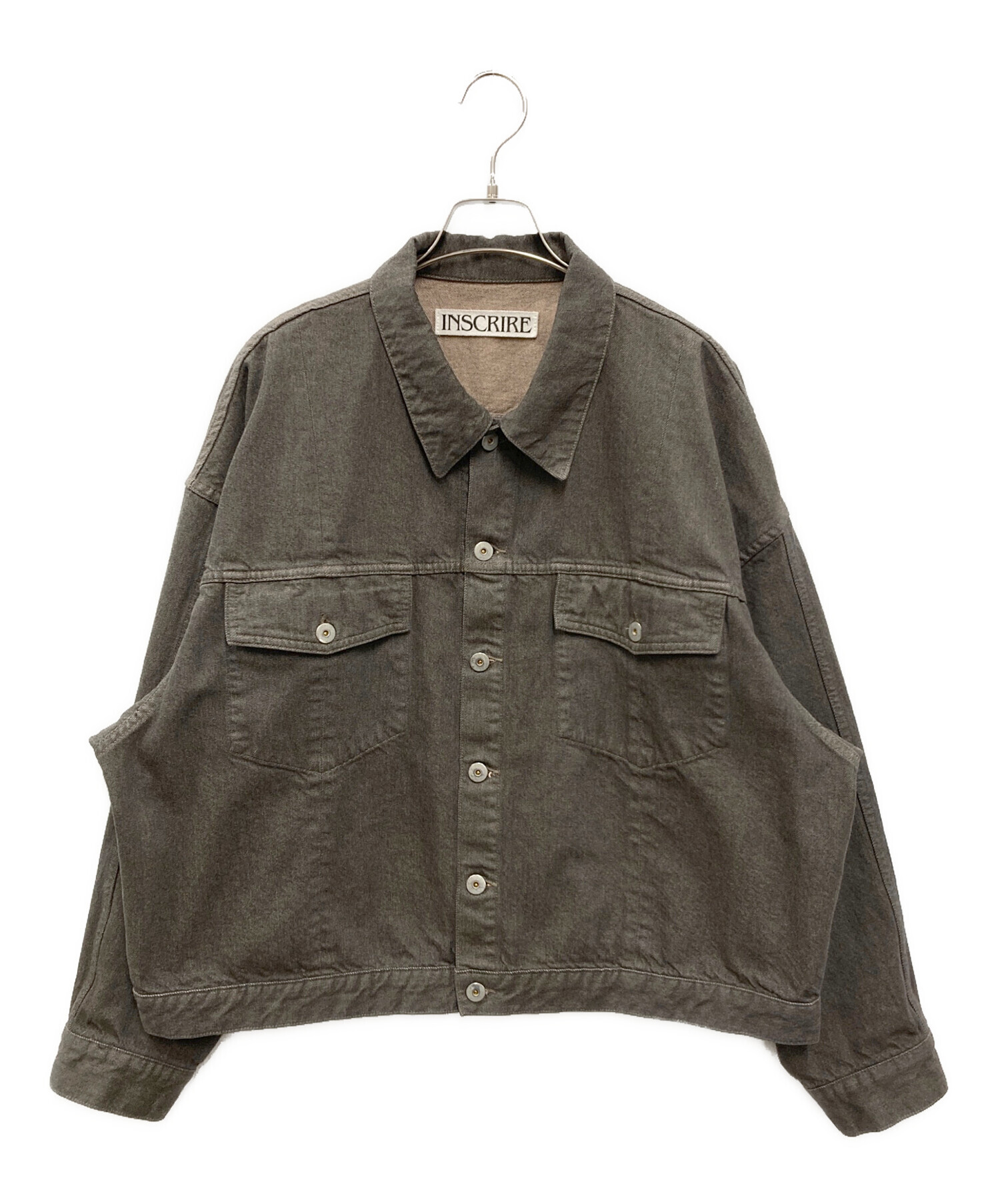 k*i様 INSCRIRE ダークグリーン ジャケット SMALL 中古・古着通販】INSCRIRE (アンスクリア) Color Denim Wide Jacket