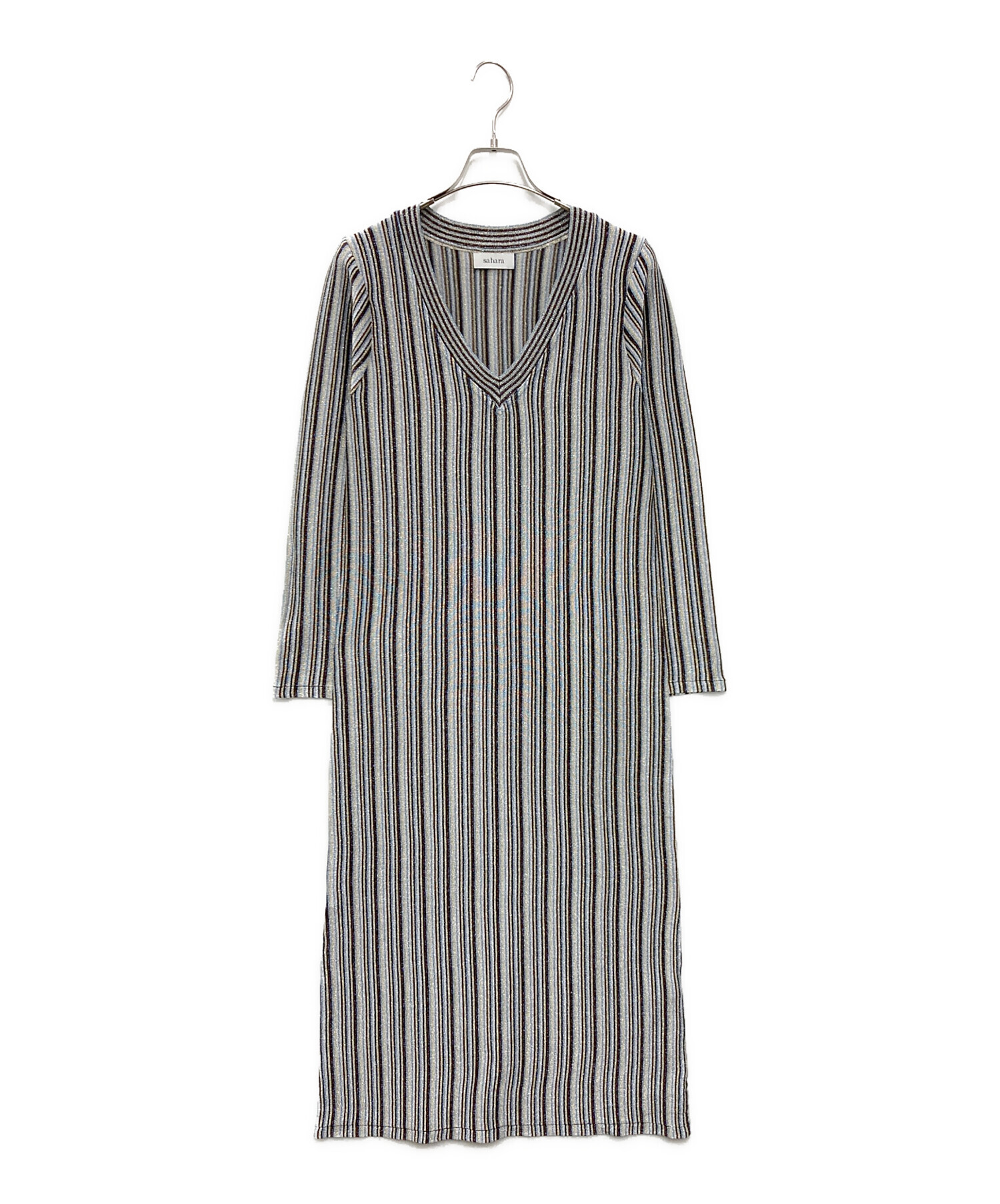 【最終値下げ】 sahara Striped Glitter Dress 中古・古着通販】sahara (サハラ) Striped Glitter Dress ブルー