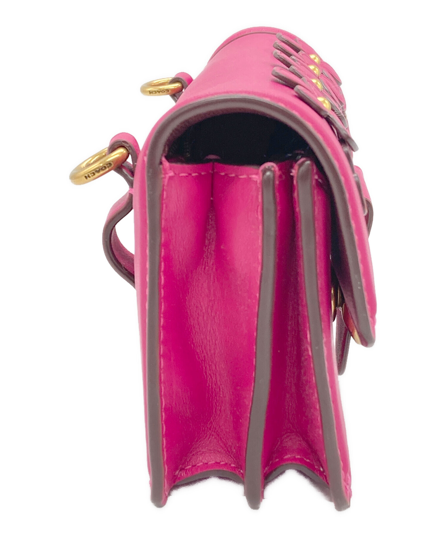 中古・古着通販】COACH (コーチ) 花柄レザーショルダーバッグ ピンク