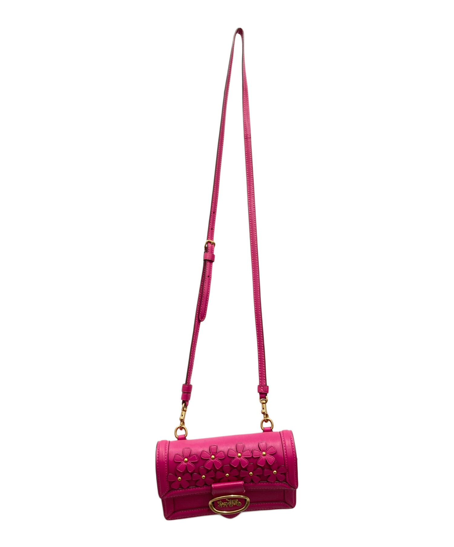 中古・古着通販】COACH (コーチ) 花柄レザーショルダーバッグ ピンク