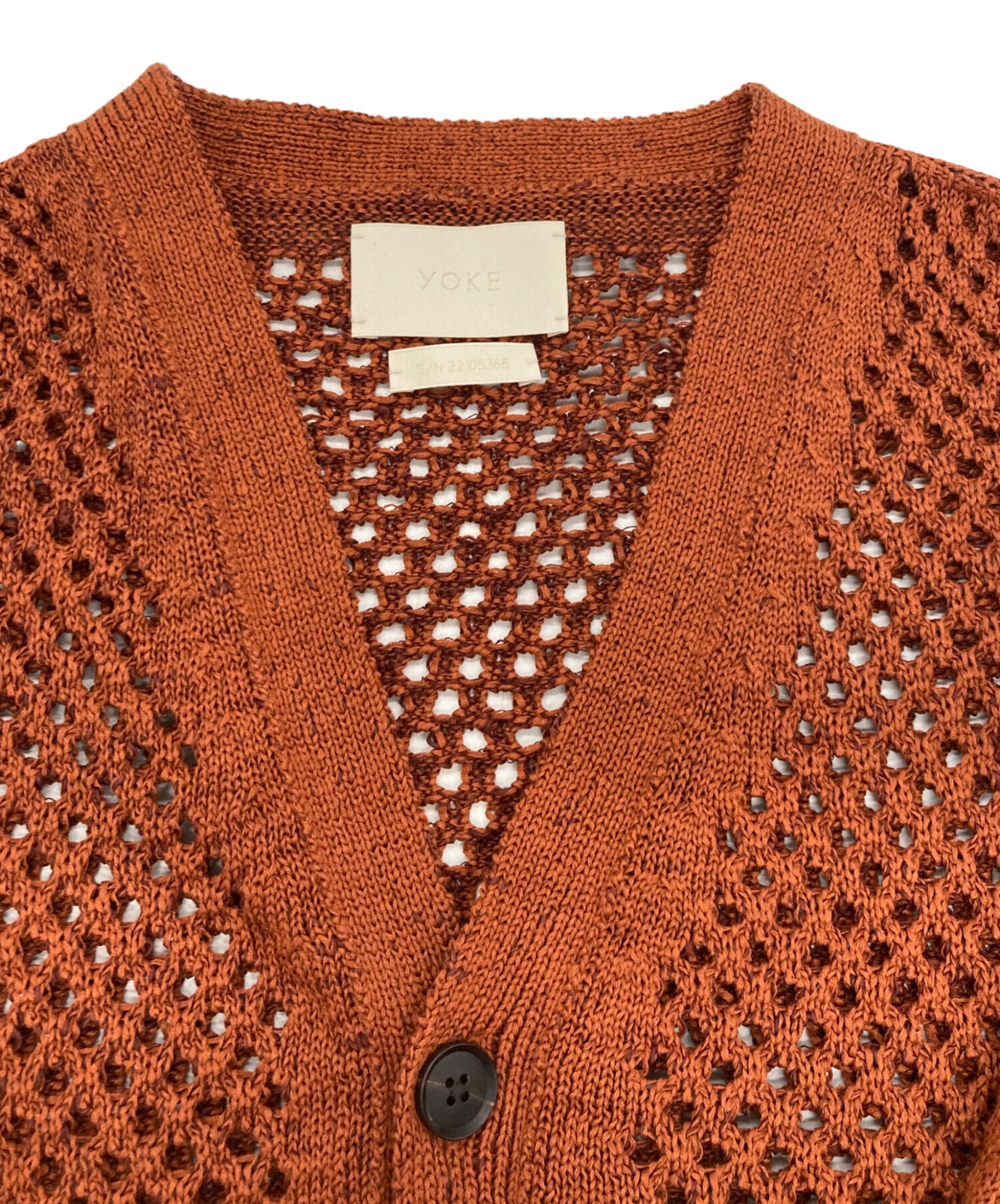 中古・古着通販】YOKE (ヨーク) MESHED KNIT CARDIGAN ブラウン サイズ