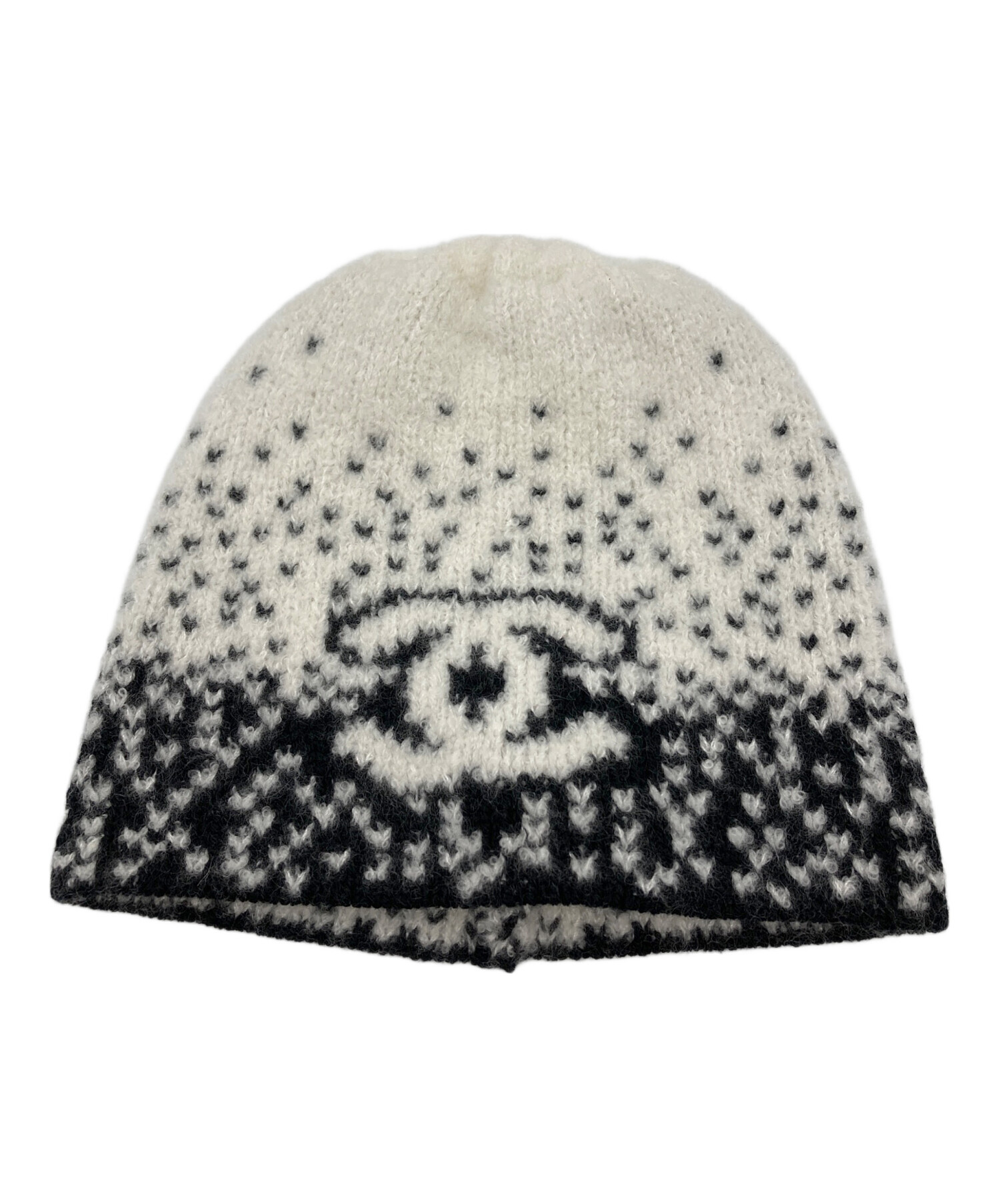 中古・古着通販】CHANEL (シャネル) ニットキャップ ブラック×ホワイト