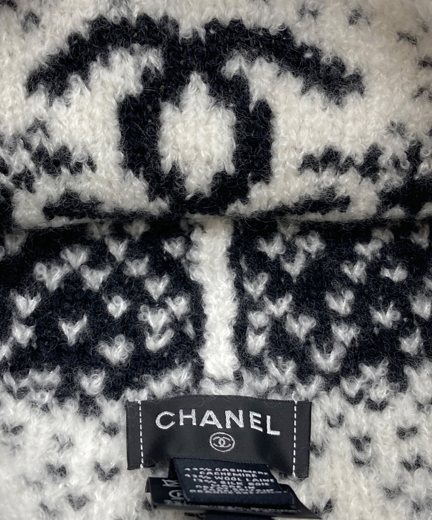 中古・古着通販】CHANEL (シャネル) ニットキャップ ブラック×ホワイト