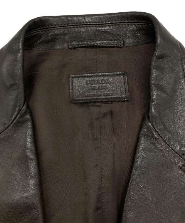 中古・古着通販】PRADA (プラダ) レザーテーラードジャケット ブラウン