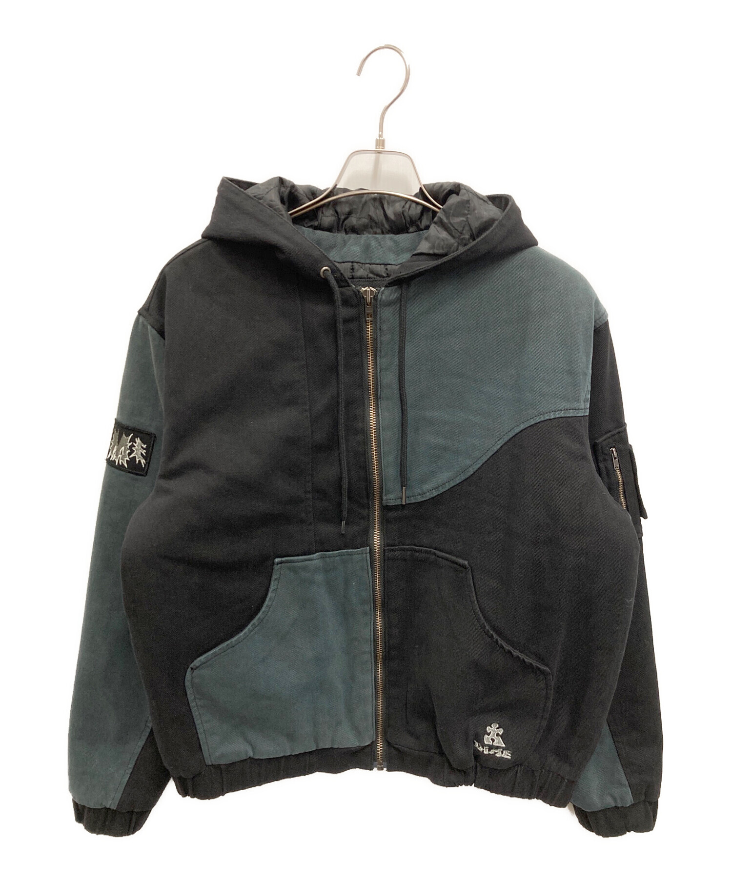 中古・古着通販】Dime (ダイム) Panel Denim Hooded Bomber ブラック