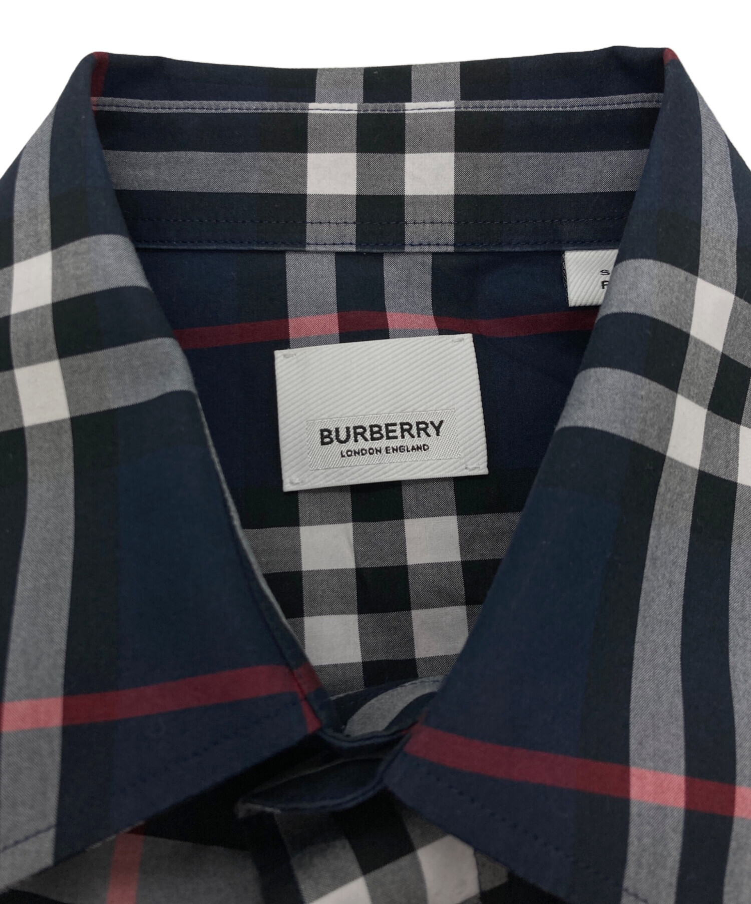 新品・未着用　Burberry ネイビー チェック襟 ポロシャツ　父の日 burberry/バーバリー通販 | チェックカラー コットンポロシャツ【送料