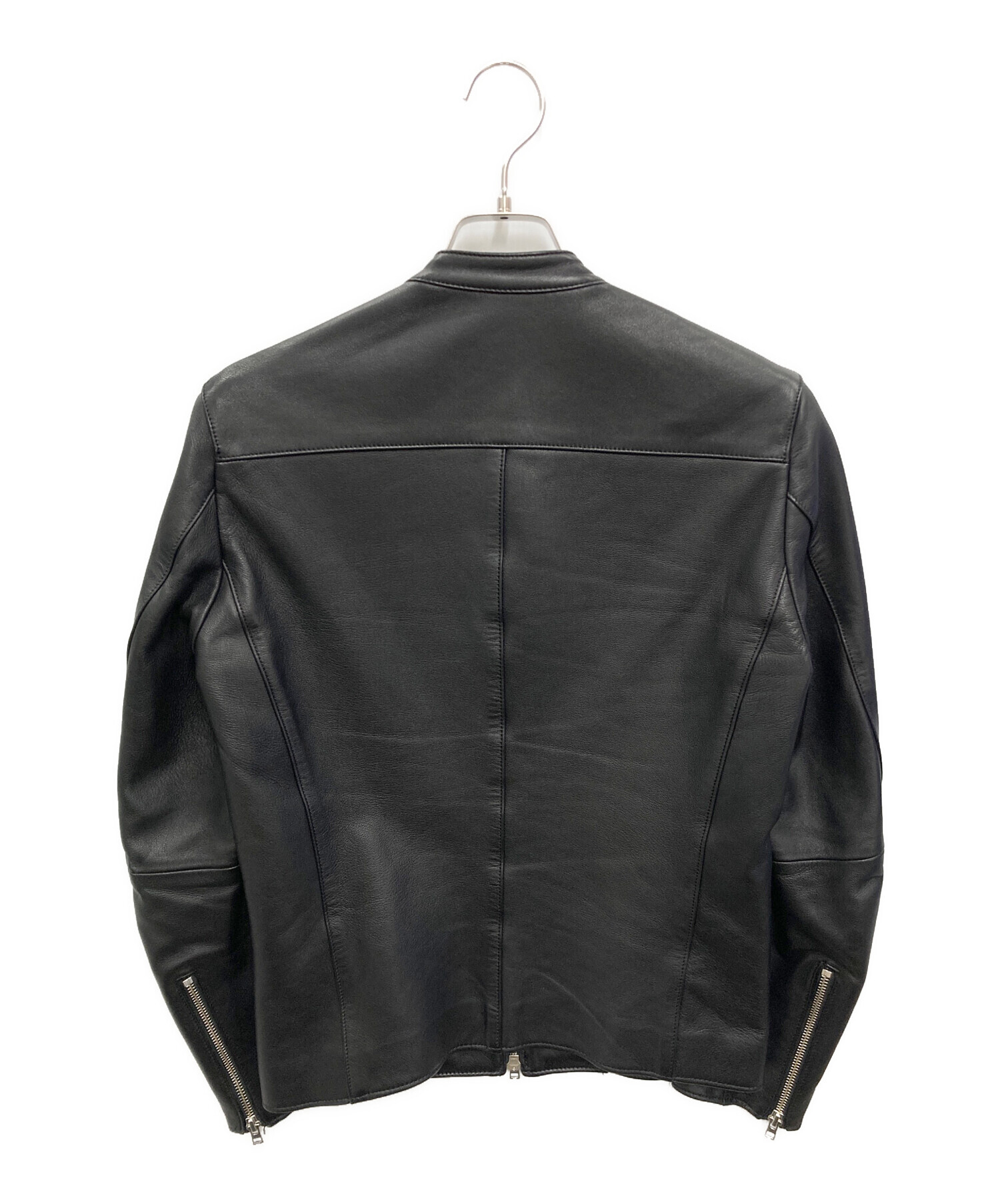 売りショップ 黒ラムレザー シングルライダースジャケット LIDNM