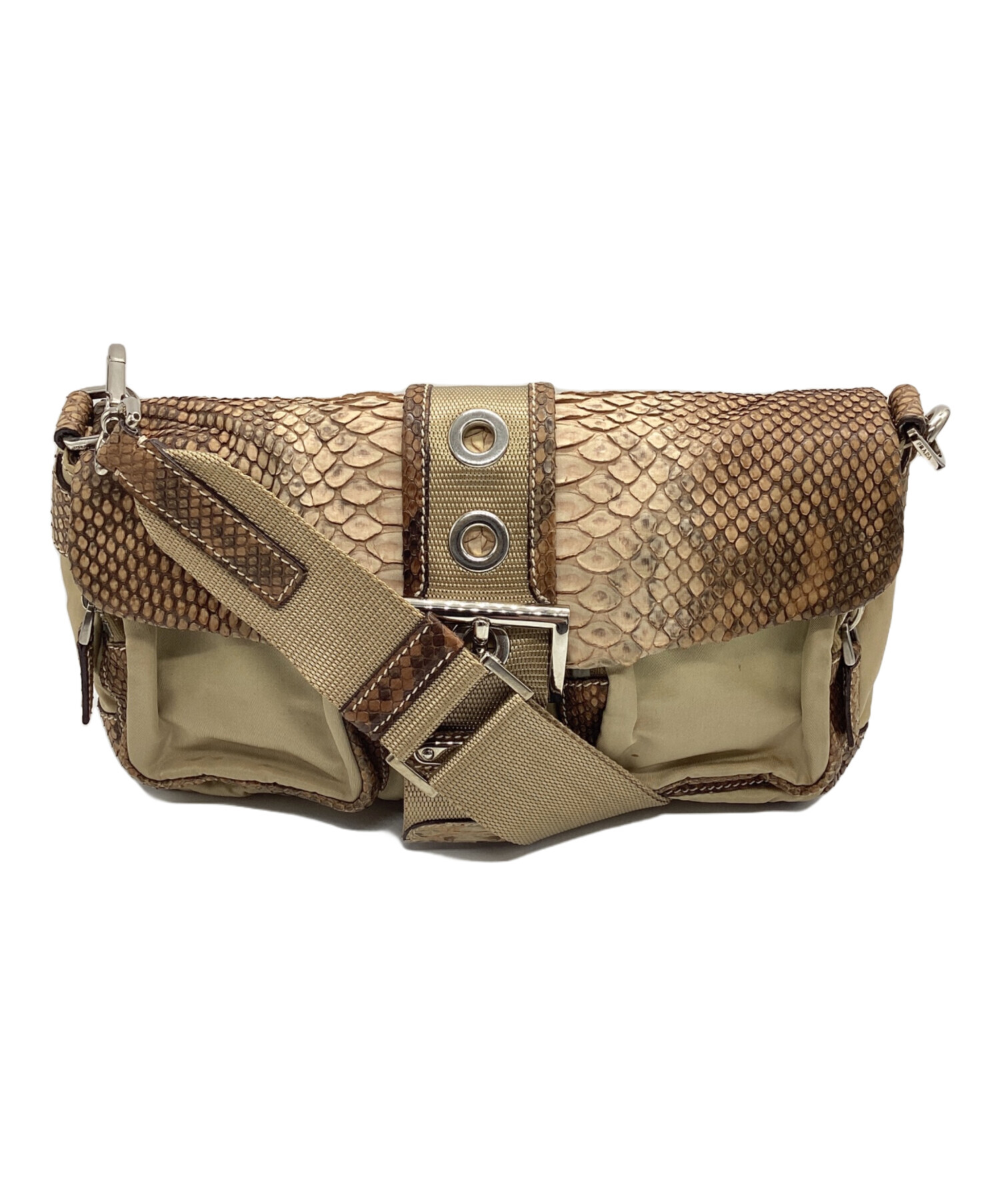中古・古着通販】PRADA (プラダ) パイソン切替 ワンショルダーバッグ