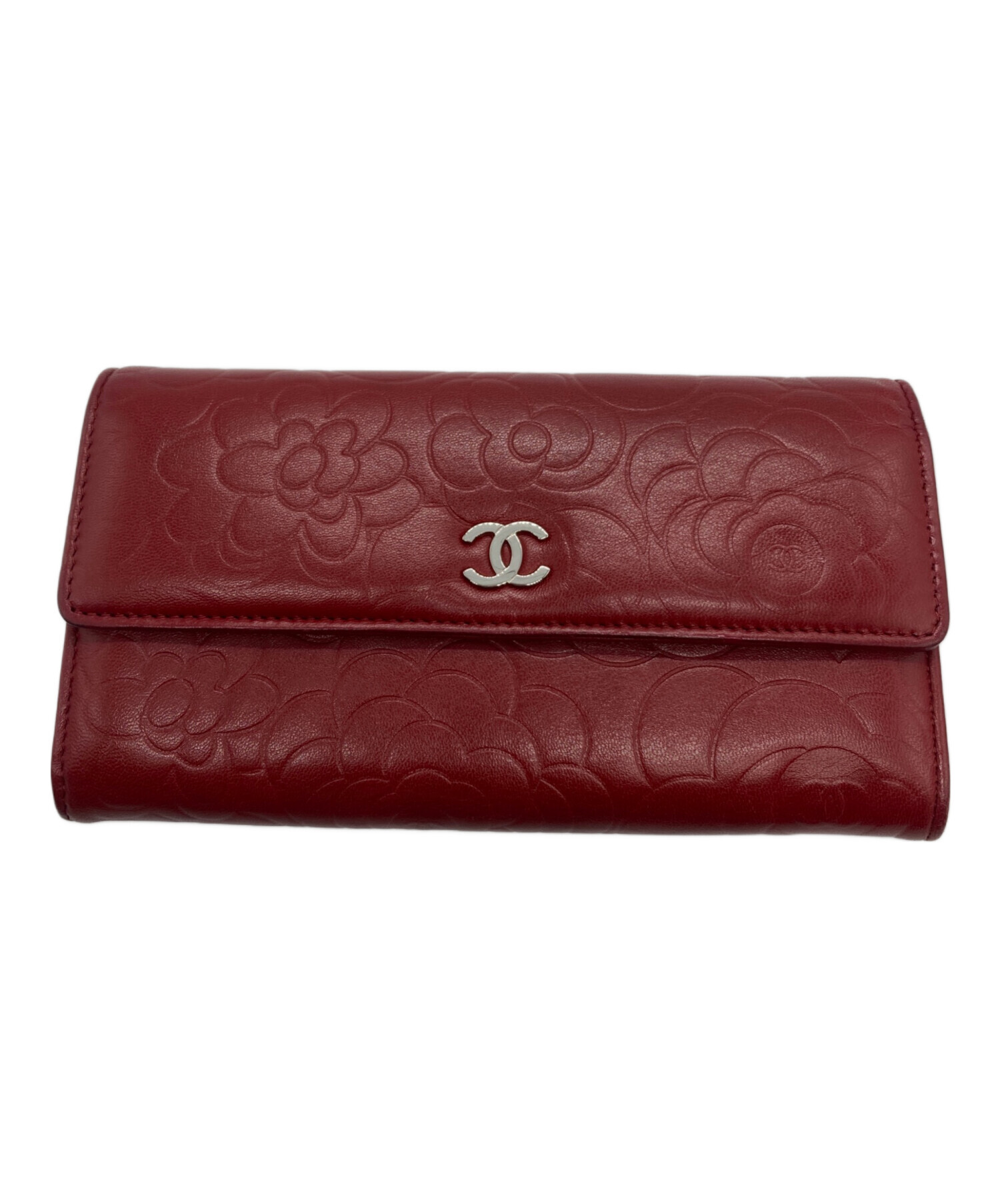 中古・古着通販】CHANEL (シャネル) ココマークレザー長財布 レッド 